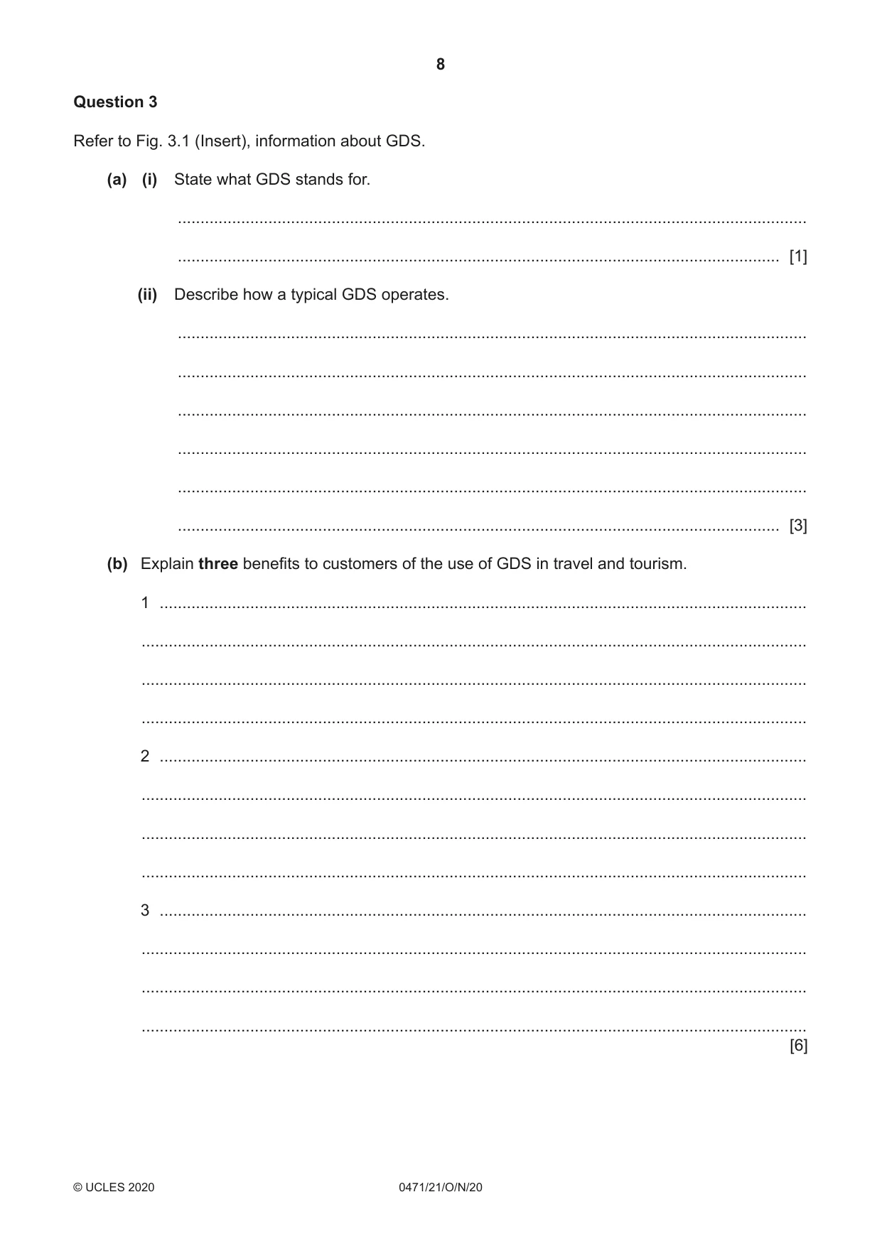 Cambridge IGCSE Travel and Tourism 0471 2020 Oct/Nov Paper 2 · Variant 1 question paper, page 8 of 16