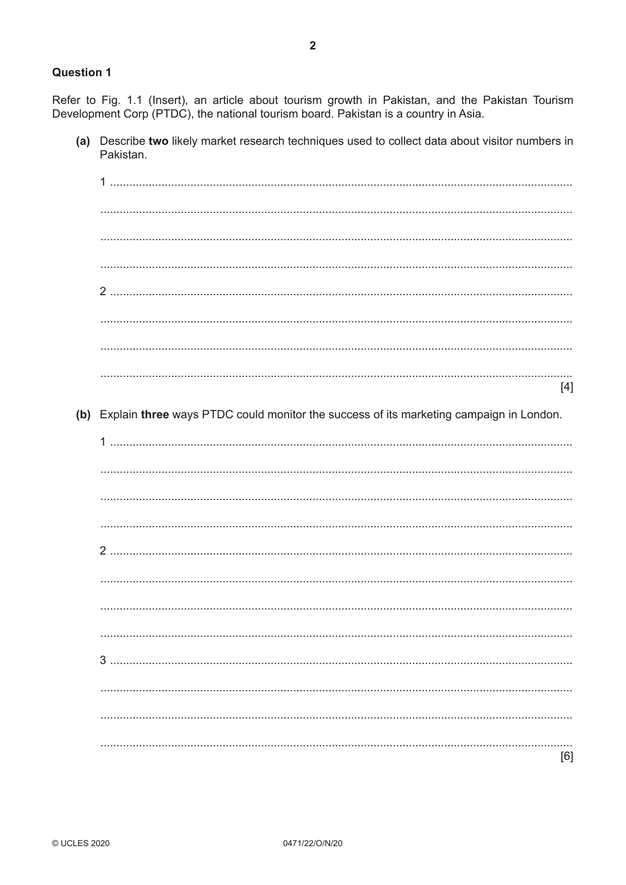 Cambridge IGCSE Travel and Tourism 0471 2020 Oct/Nov Paper 2 · Variant 2 question paper, page 2 of 16