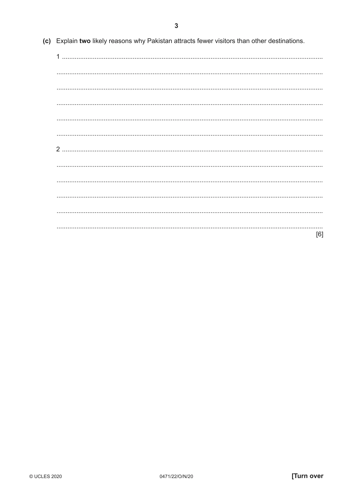 Cambridge IGCSE Travel and Tourism 0471 2020 Oct/Nov Paper 2 · Variant 2 question paper, page 3 of 16