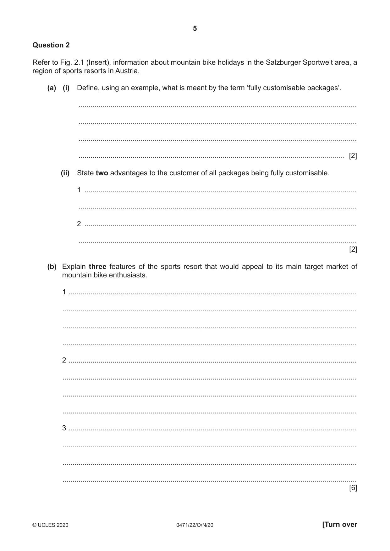 Cambridge IGCSE Travel and Tourism 0471 2020 Oct/Nov Paper 2 · Variant 2 question paper, page 5 of 16