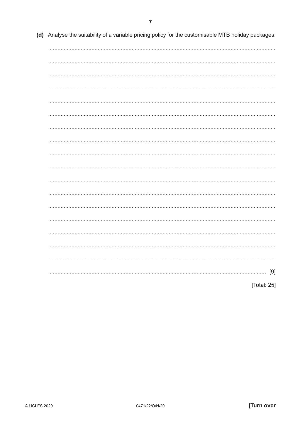 Cambridge IGCSE Travel and Tourism 0471 2020 Oct/Nov Paper 2 · Variant 2 question paper, page 7 of 16