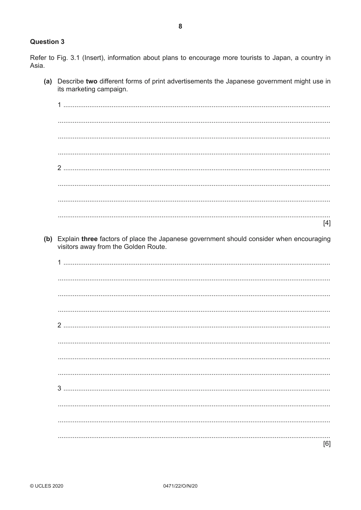 Cambridge IGCSE Travel and Tourism 0471 2020 Oct/Nov Paper 2 · Variant 2 question paper, page 8 of 16