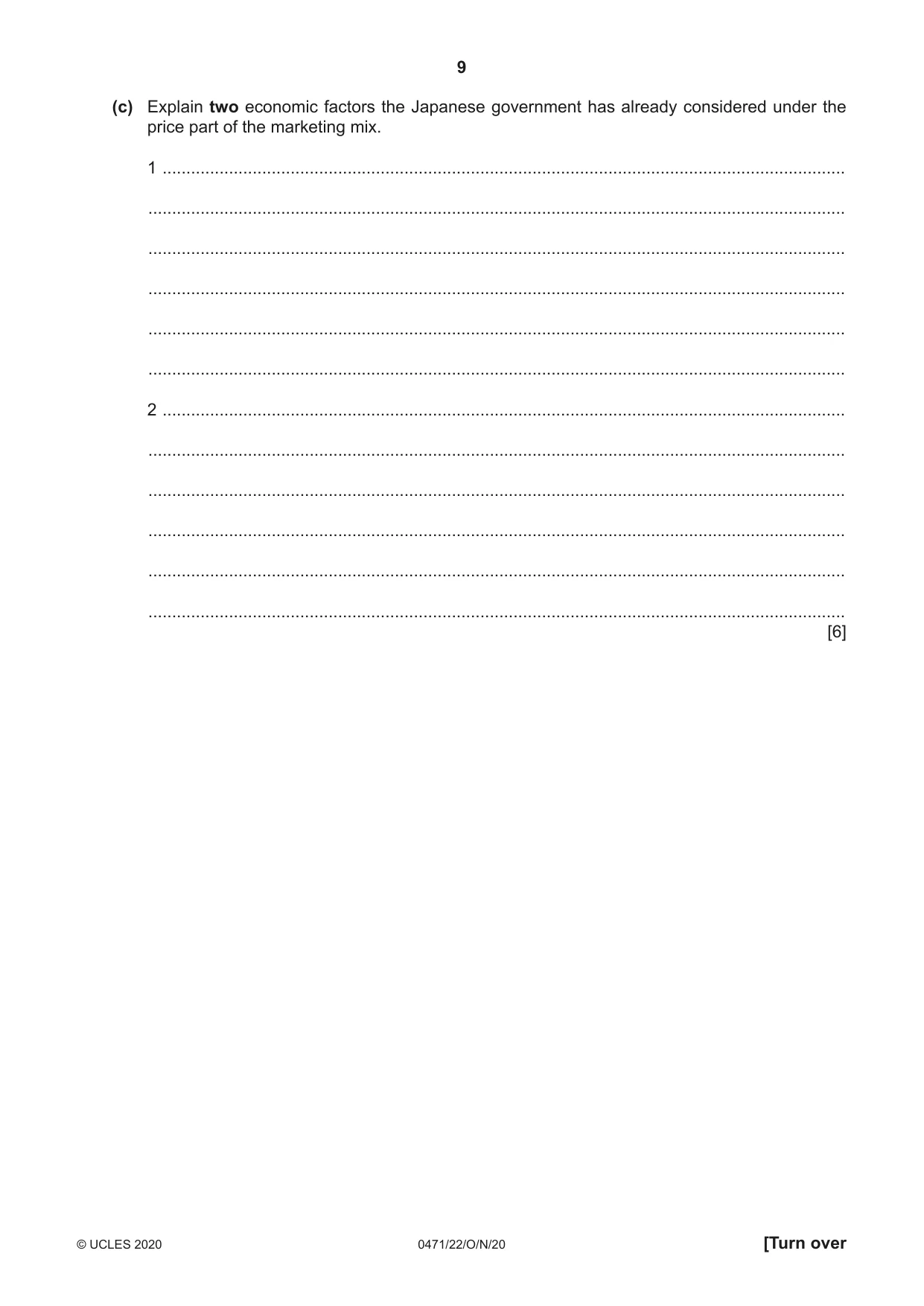 Cambridge IGCSE Travel and Tourism 0471 2020 Oct/Nov Paper 2 · Variant 2 question paper, page 9 of 16