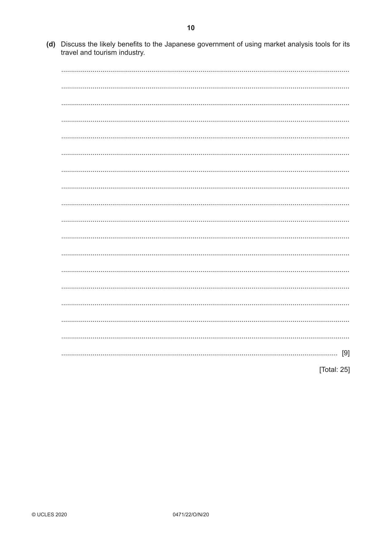 Cambridge IGCSE Travel and Tourism 0471 2020 Oct/Nov Paper 2 · Variant 2 question paper, page 10 of 16