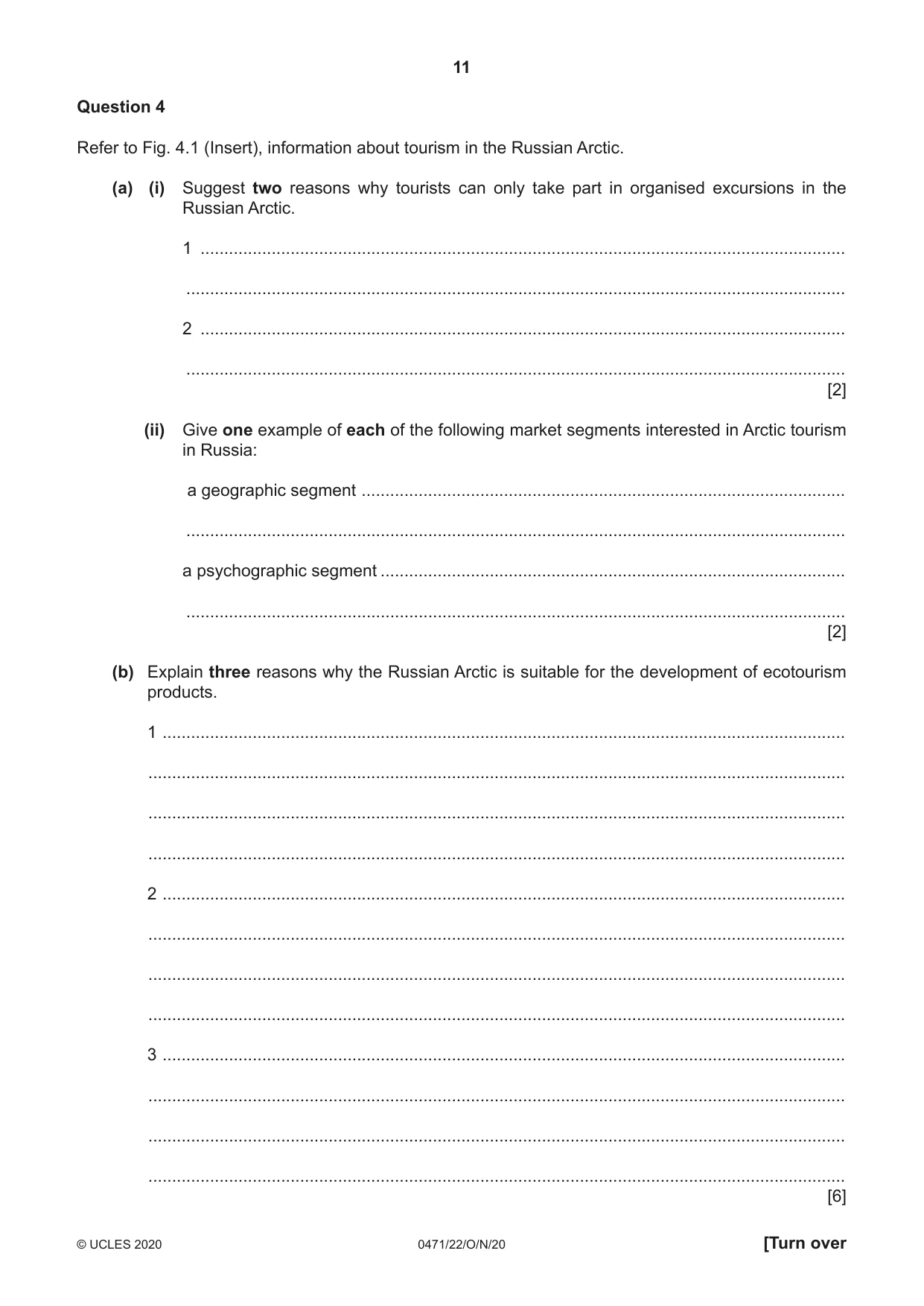 Cambridge IGCSE Travel and Tourism 0471 2020 Oct/Nov Paper 2 · Variant 2 question paper, page 11 of 16