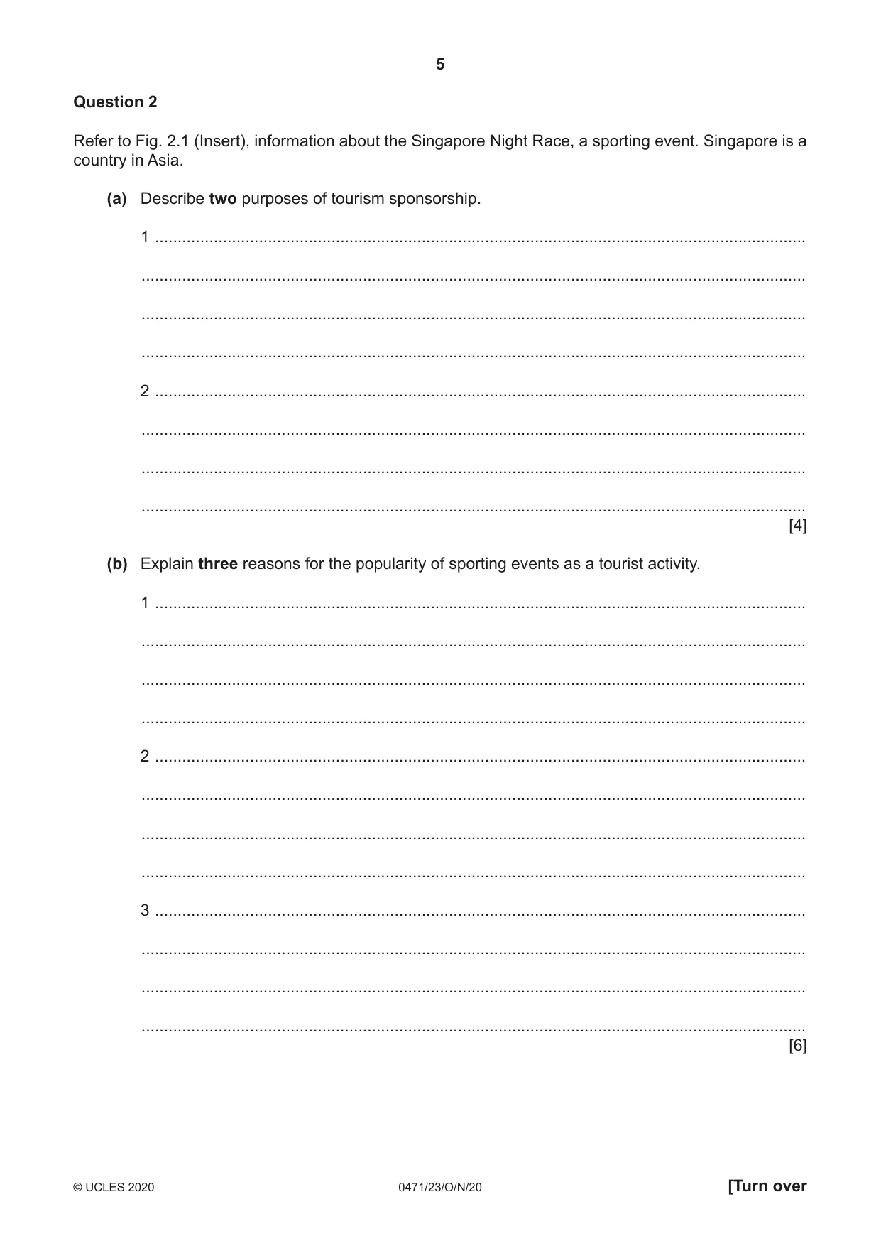Cambridge IGCSE Travel and Tourism 0471 2020 Oct/Nov Paper 2 · Variant 3 question paper, page 5 of 16