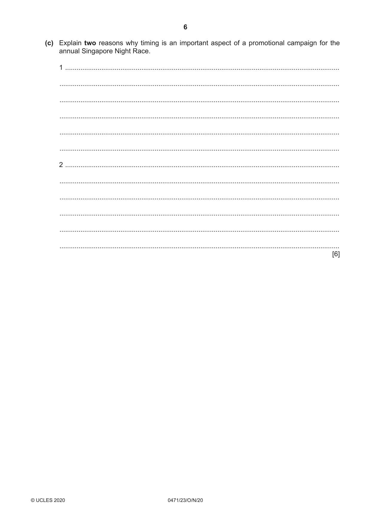 Cambridge IGCSE Travel and Tourism 0471 2020 Oct/Nov Paper 2 · Variant 3 question paper, page 6 of 16