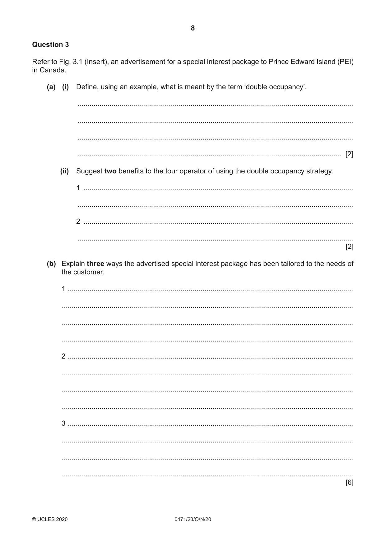 Cambridge IGCSE Travel and Tourism 0471 2020 Oct/Nov Paper 2 · Variant 3 question paper, page 8 of 16