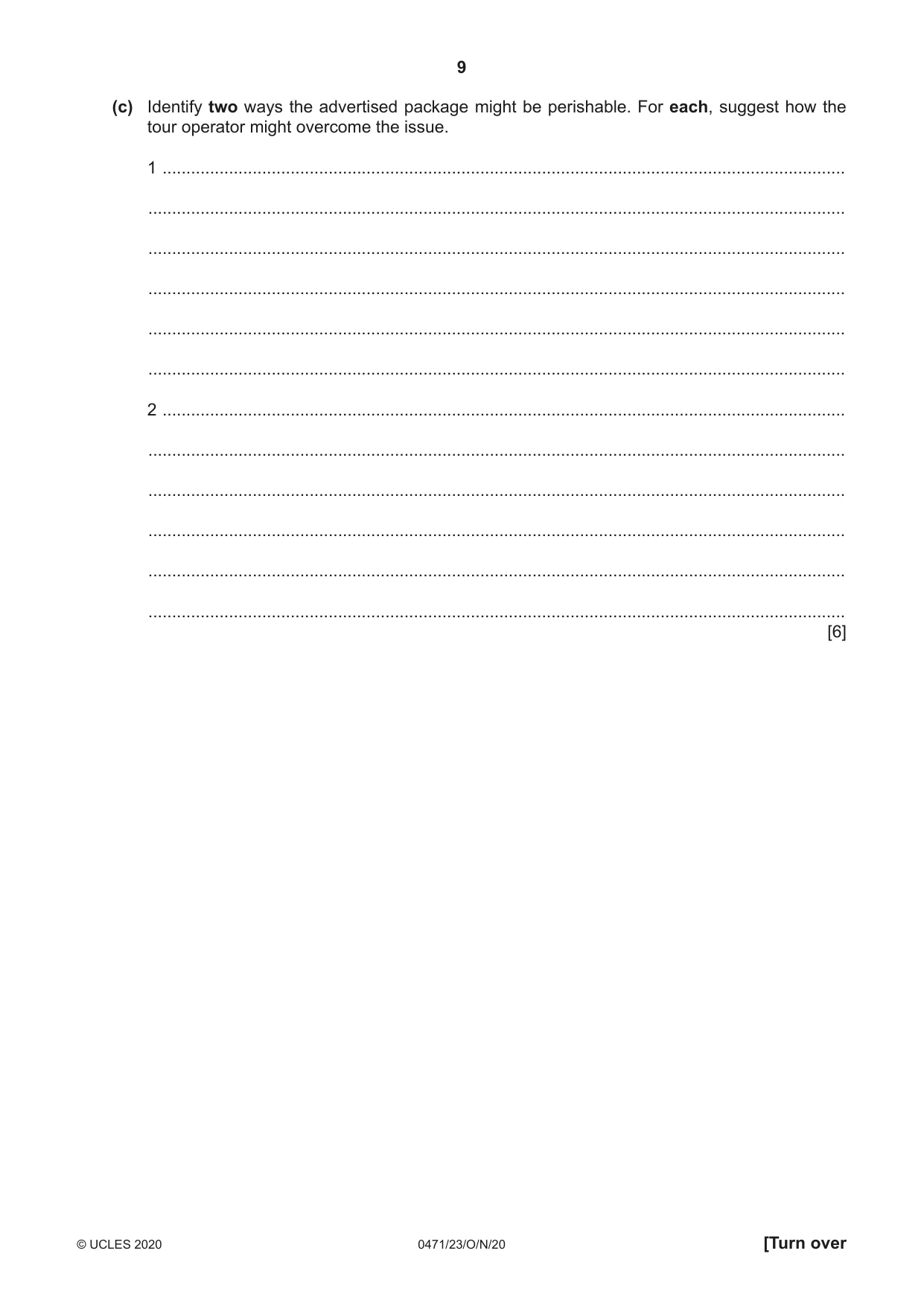 Cambridge IGCSE Travel and Tourism 0471 2020 Oct/Nov Paper 2 · Variant 3 question paper, page 9 of 16