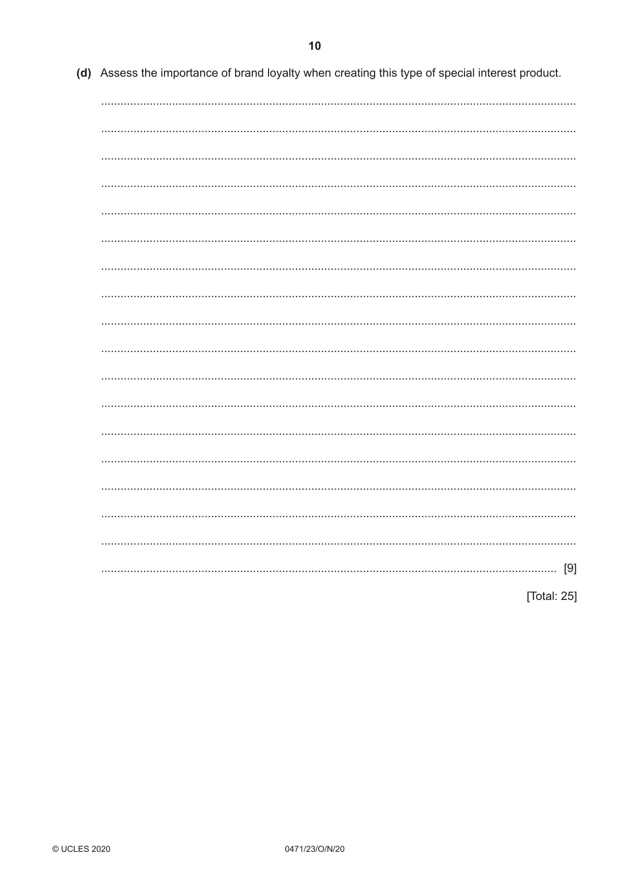 Cambridge IGCSE Travel and Tourism 0471 2020 Oct/Nov Paper 2 · Variant 3 question paper, page 10 of 16