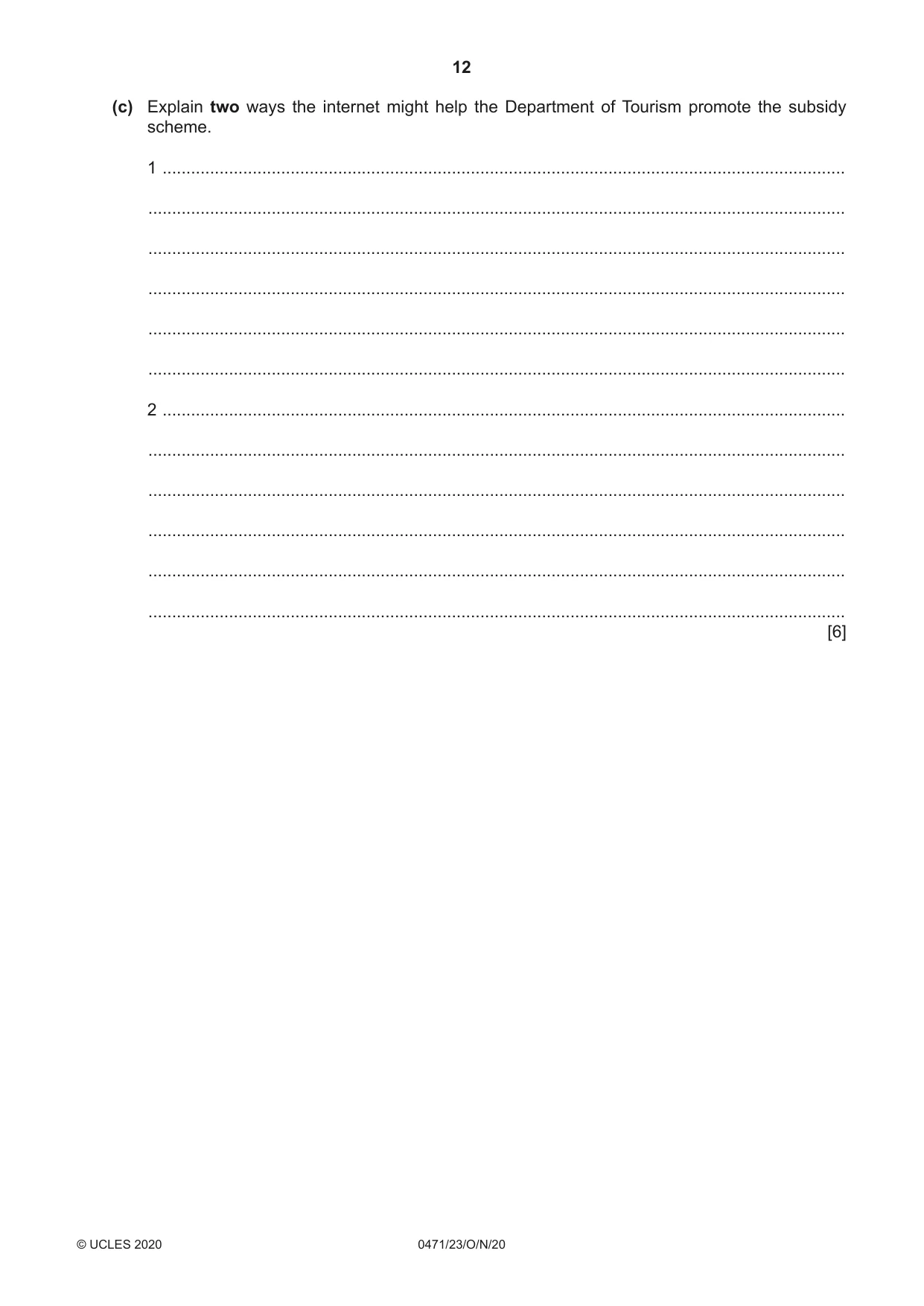 Cambridge IGCSE Travel and Tourism 0471 2020 Oct/Nov Paper 2 · Variant 3 question paper, page 12 of 16