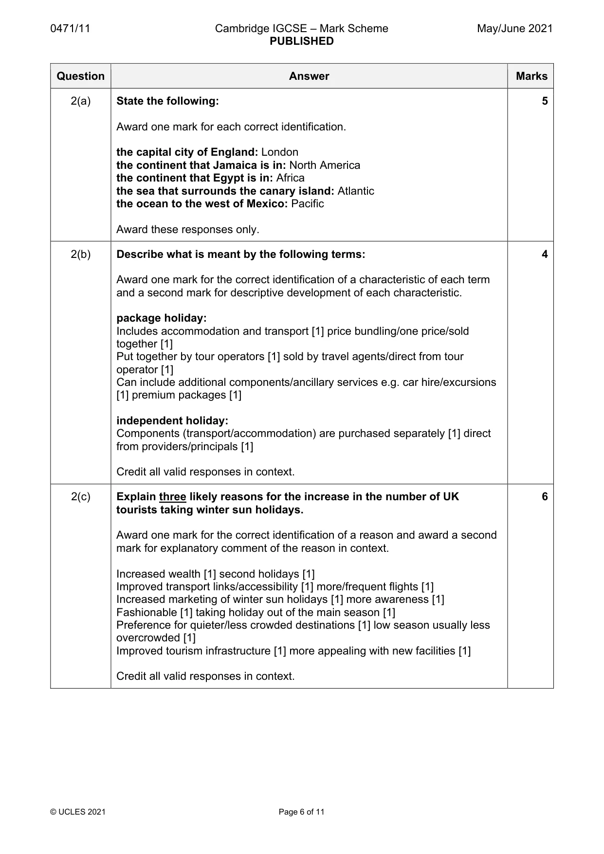 Mark scheme, page 6 of 11