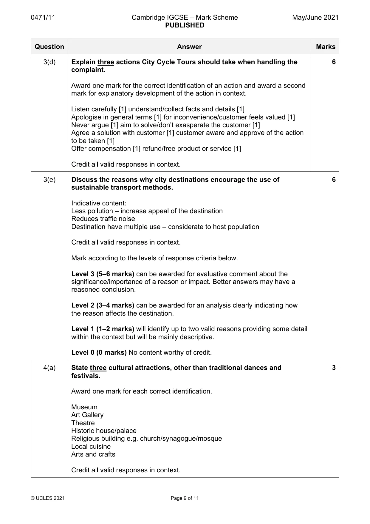 Mark scheme, page 9 of 11