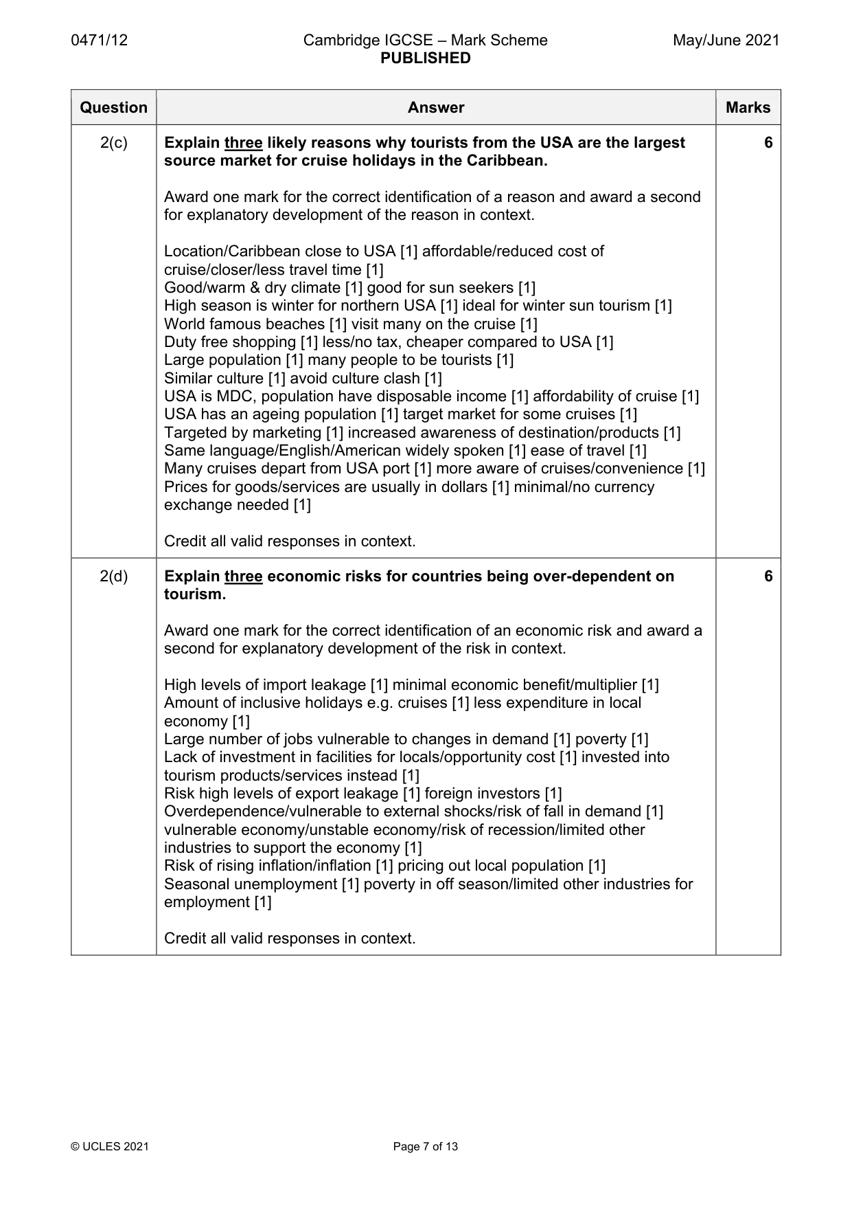 Mark scheme, page 7 of 13