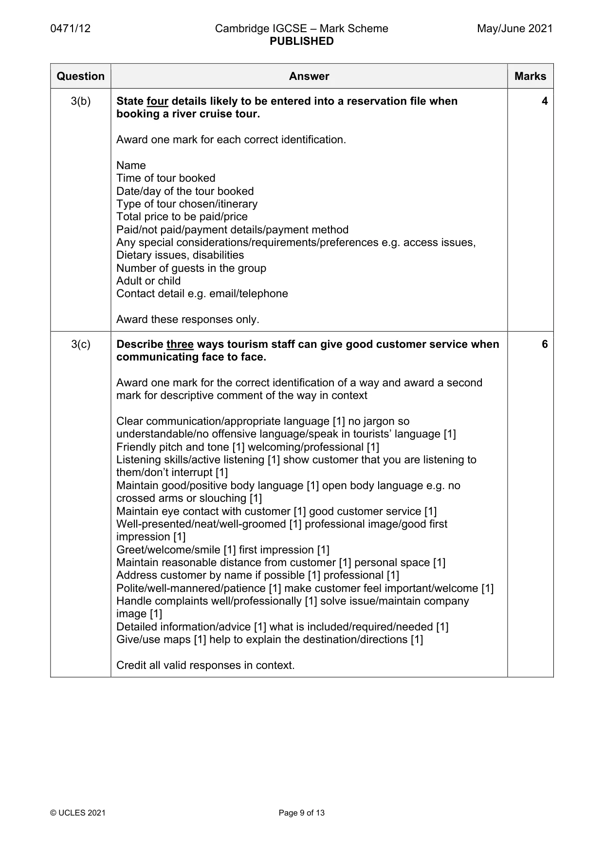 Mark scheme, page 9 of 13