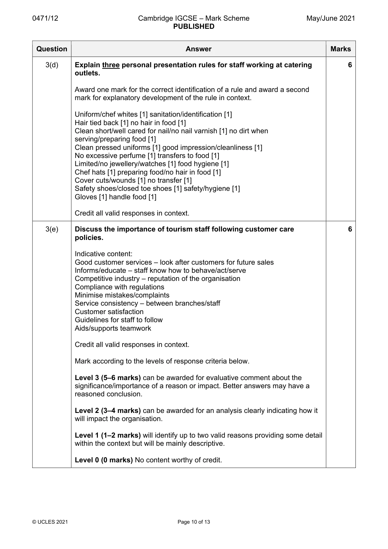 Mark scheme, page 10 of 13