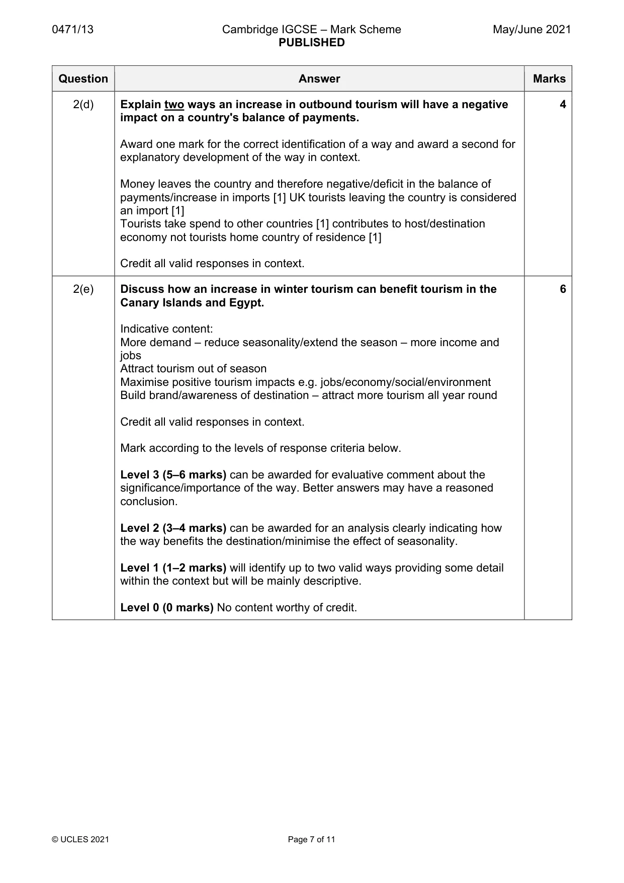 Mark scheme, page 7 of 11