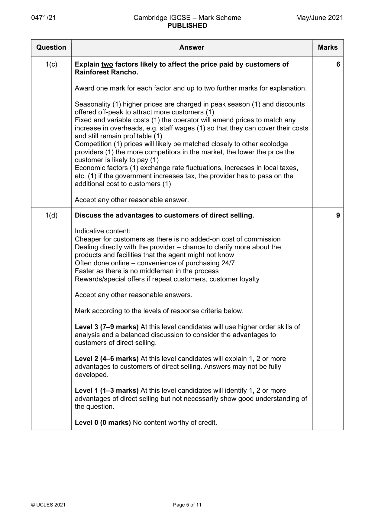 Mark scheme, page 5 of 11