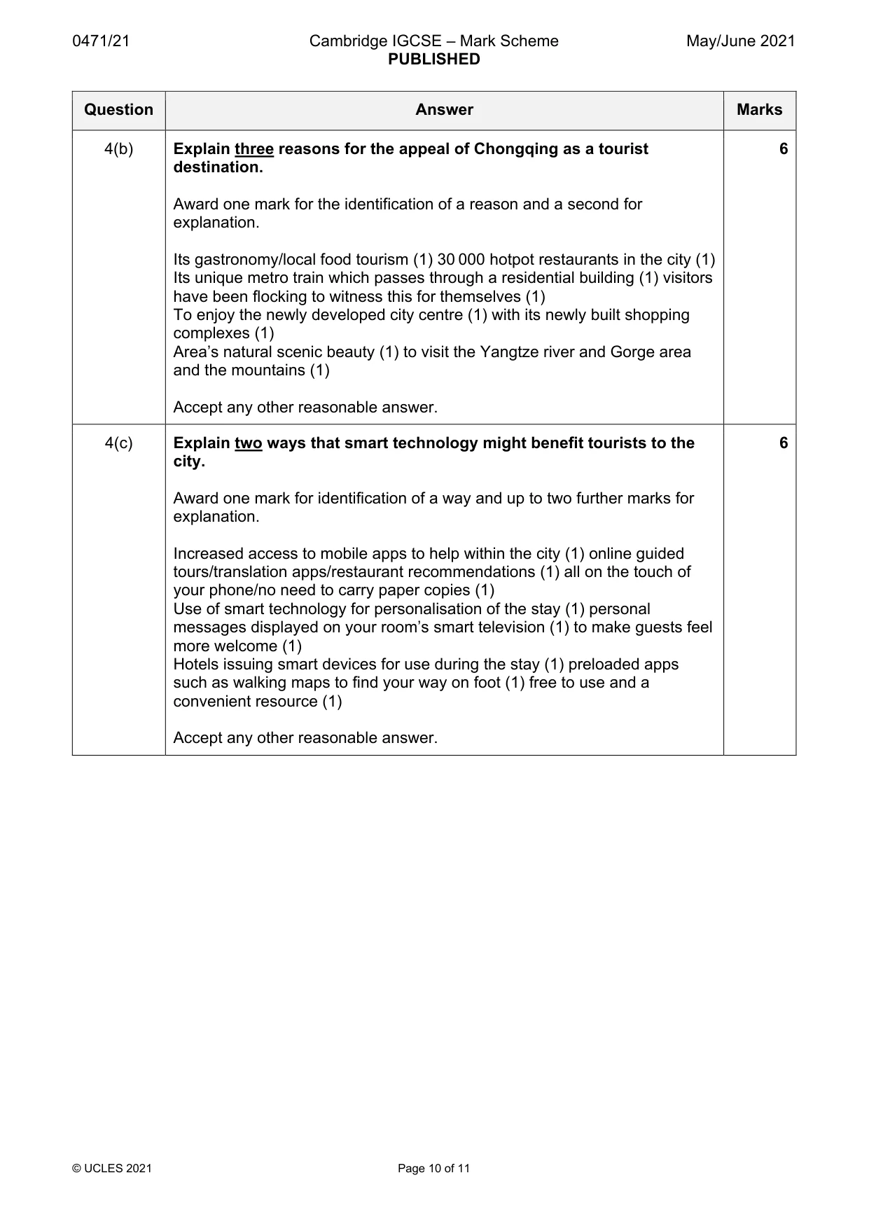Mark scheme, page 10 of 11