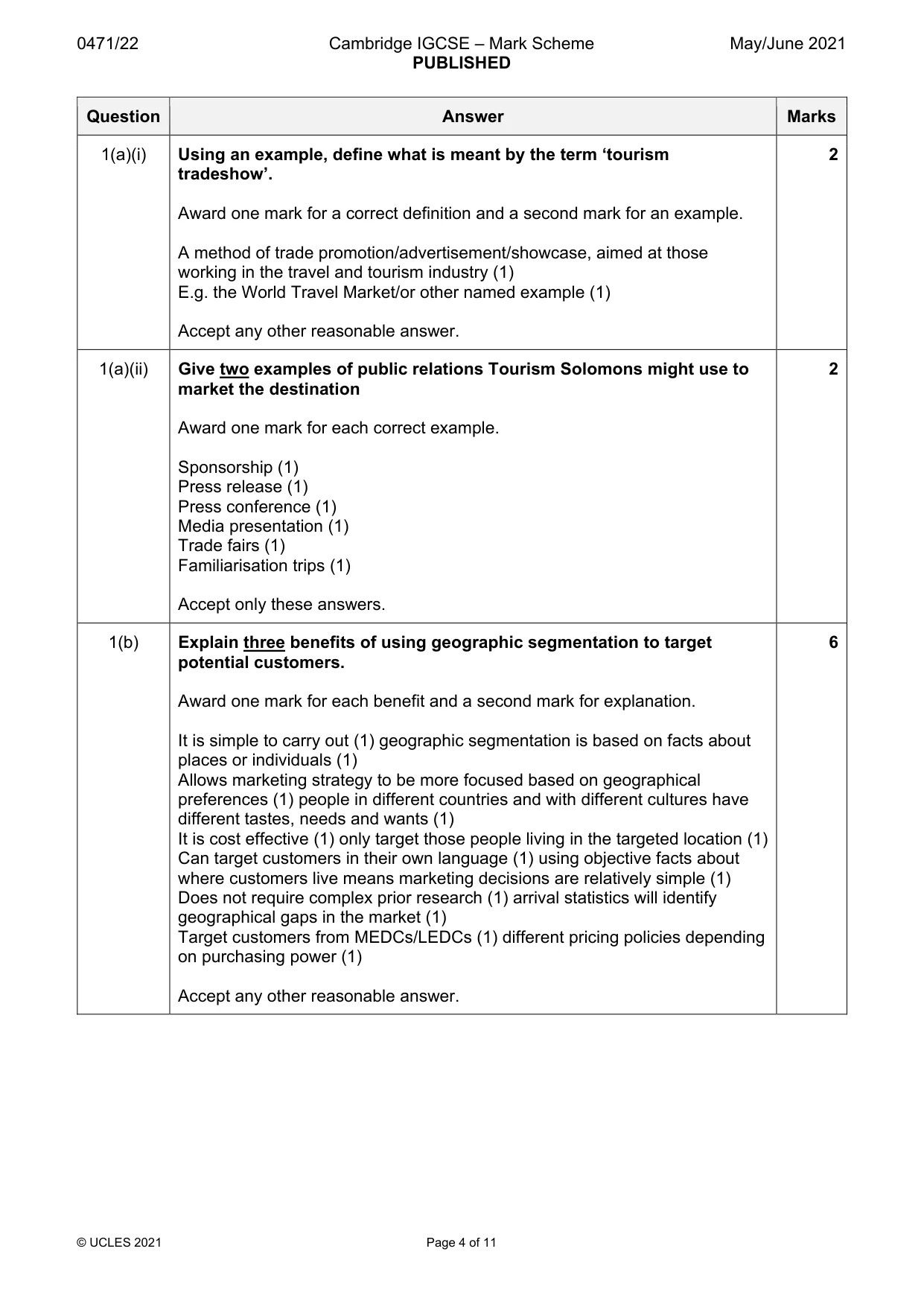 Mark scheme, page 4 of 11