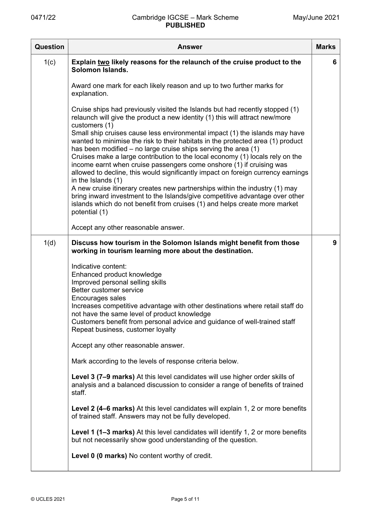 Mark scheme, page 5 of 11