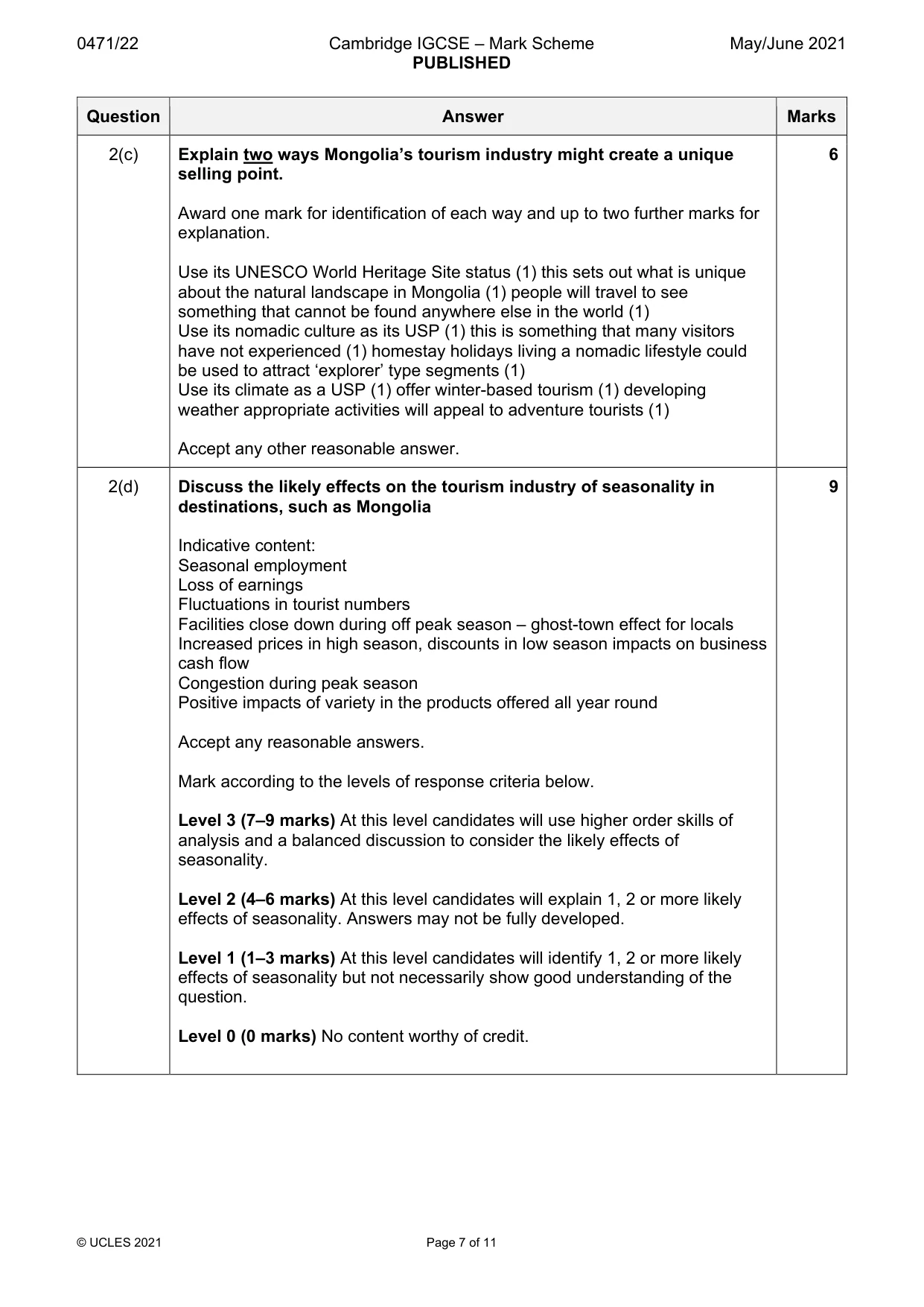 Mark scheme, page 7 of 11