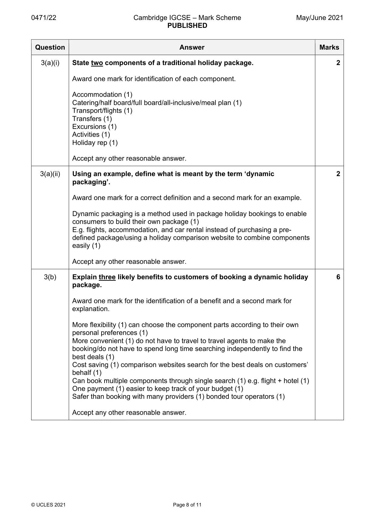 Mark scheme, page 8 of 11