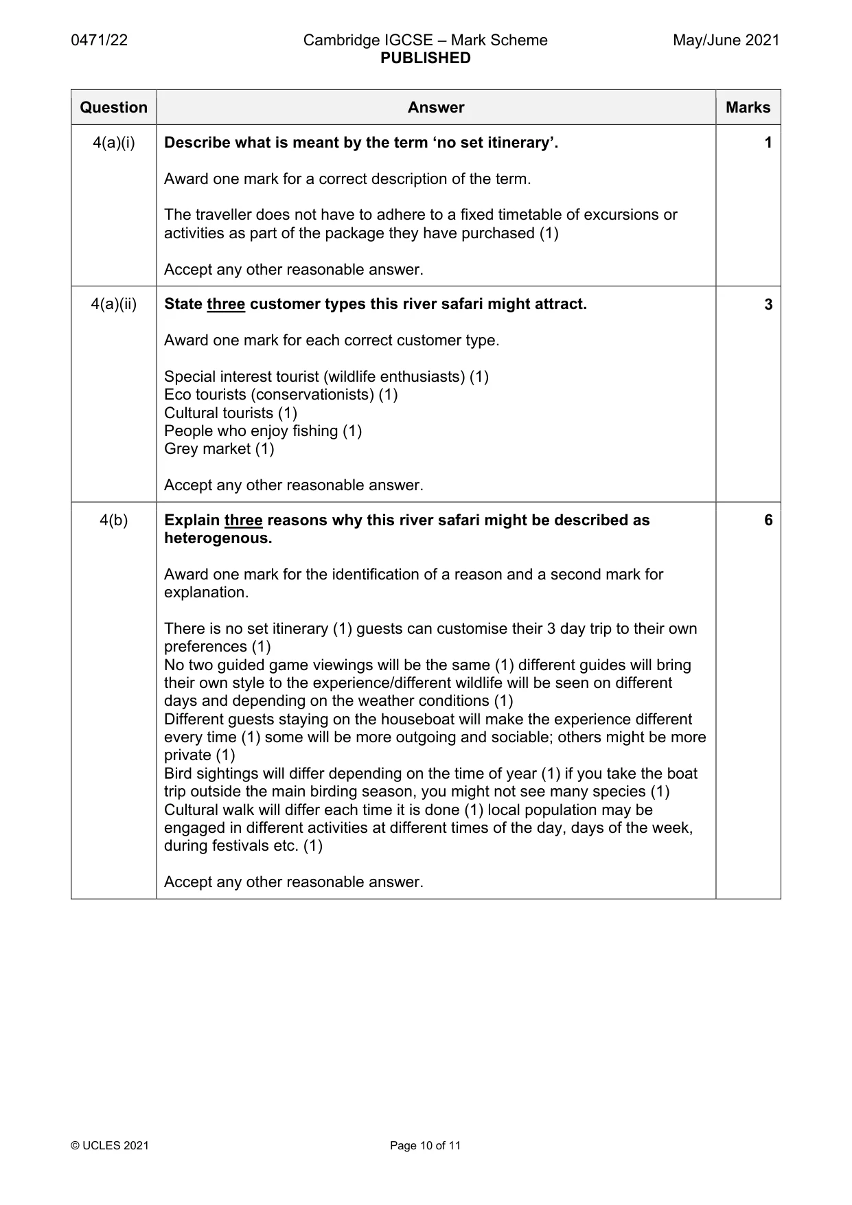 Mark scheme, page 10 of 11