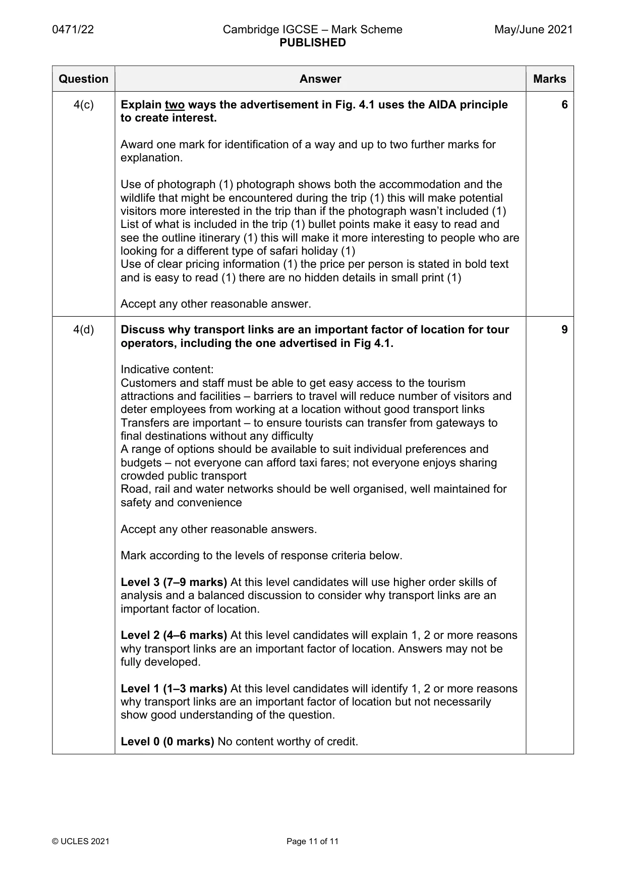 Mark scheme, page 11 of 11