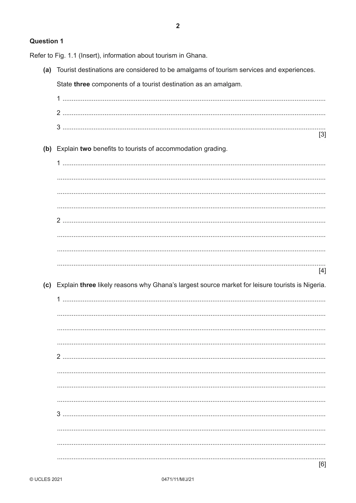 Cambridge IGCSE Travel and Tourism 0471 2021 May/June Paper 1 · Variant 1 question paper, page 2 of 12