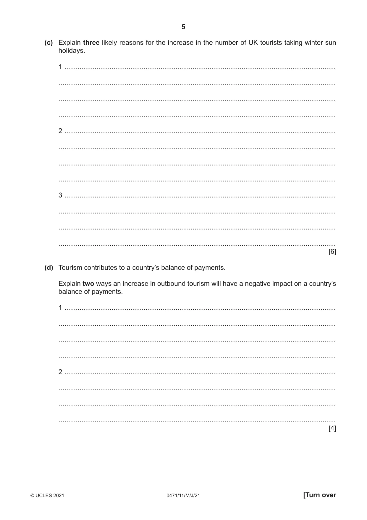 Cambridge IGCSE Travel and Tourism 0471 2021 May/June Paper 1 · Variant 1 question paper, page 5 of 12