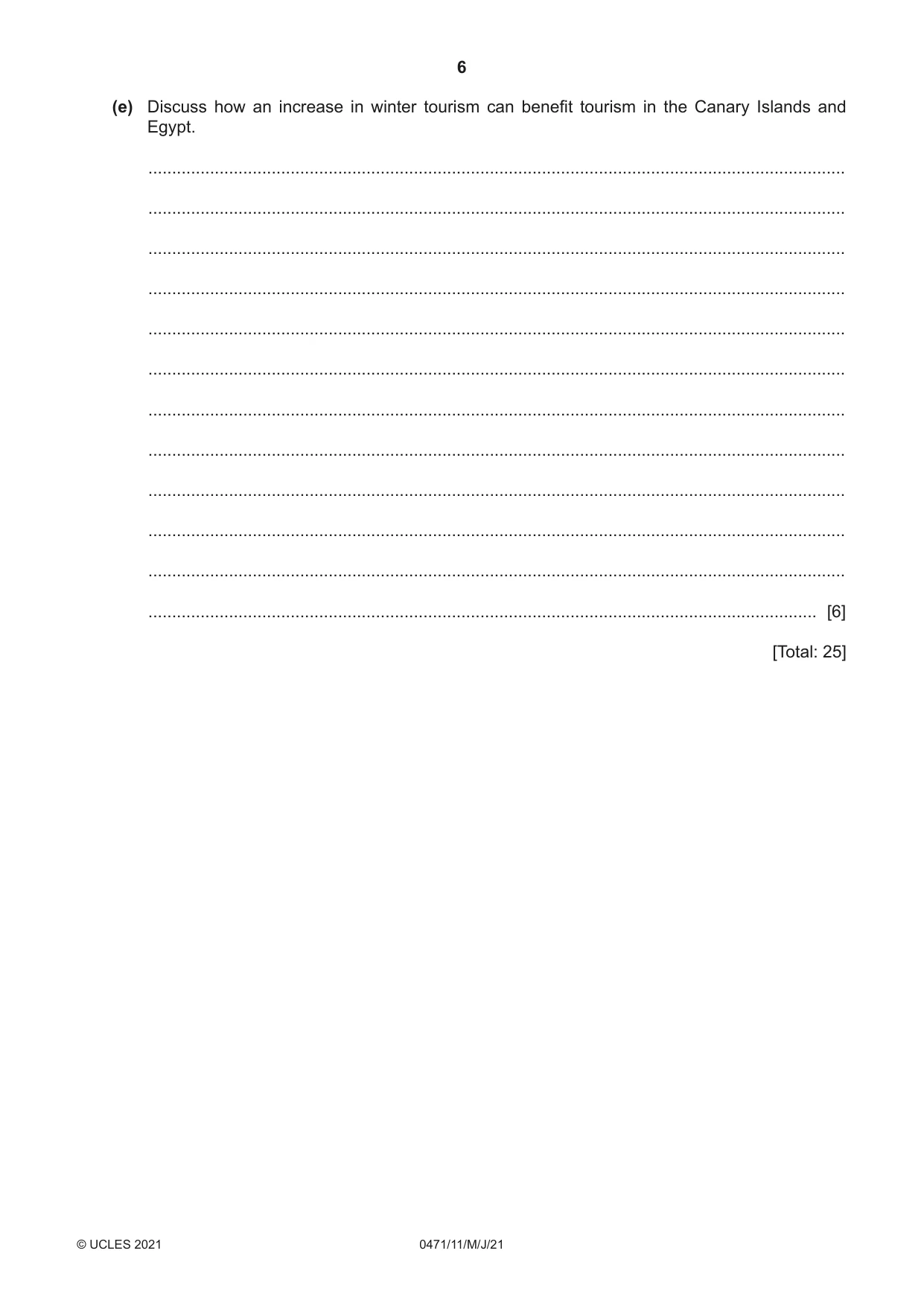 Cambridge IGCSE Travel and Tourism 0471 2021 May/June Paper 1 · Variant 1 question paper, page 6 of 12