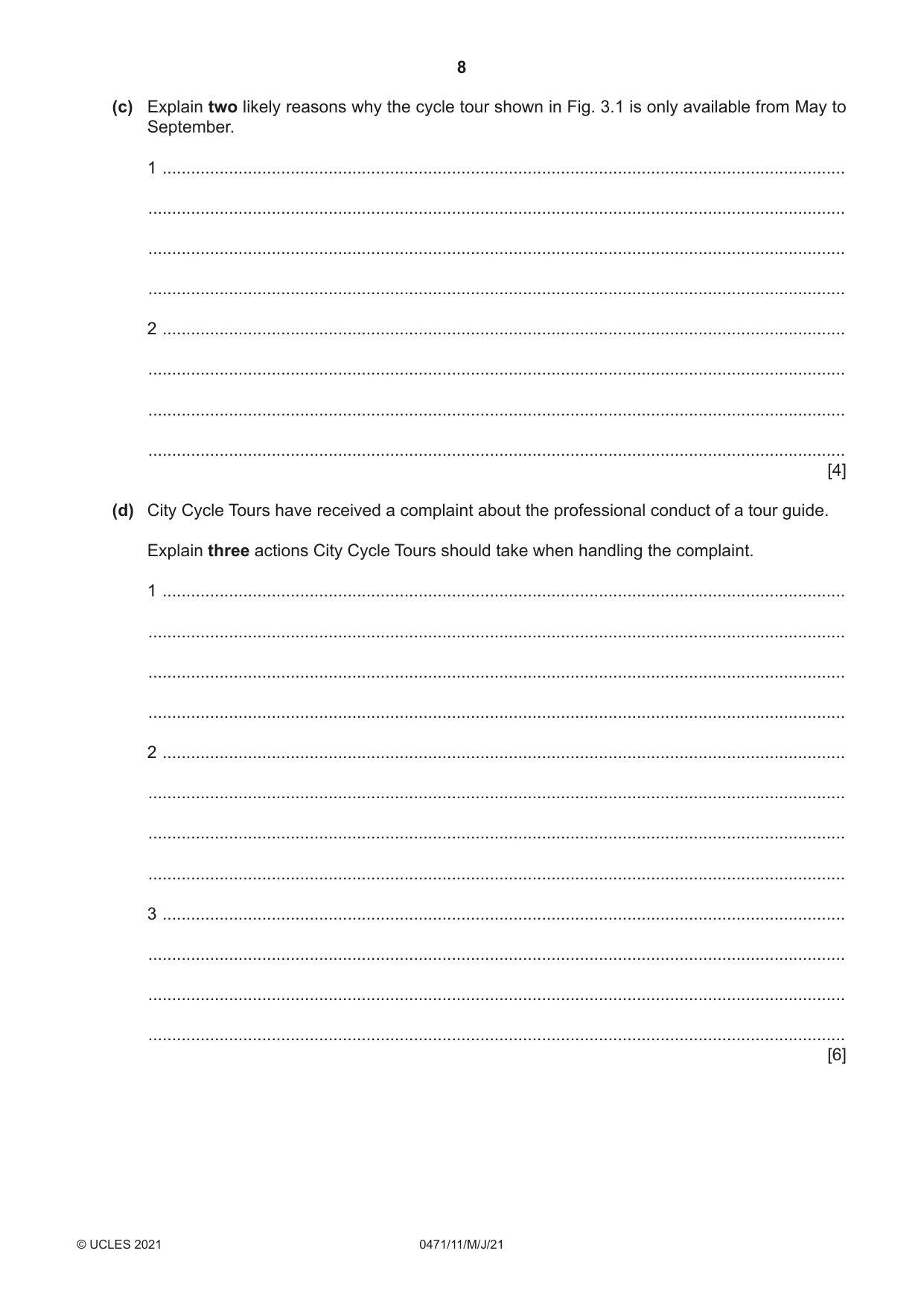 Cambridge IGCSE Travel and Tourism 0471 2021 May/June Paper 1 · Variant 1 question paper, page 8 of 12