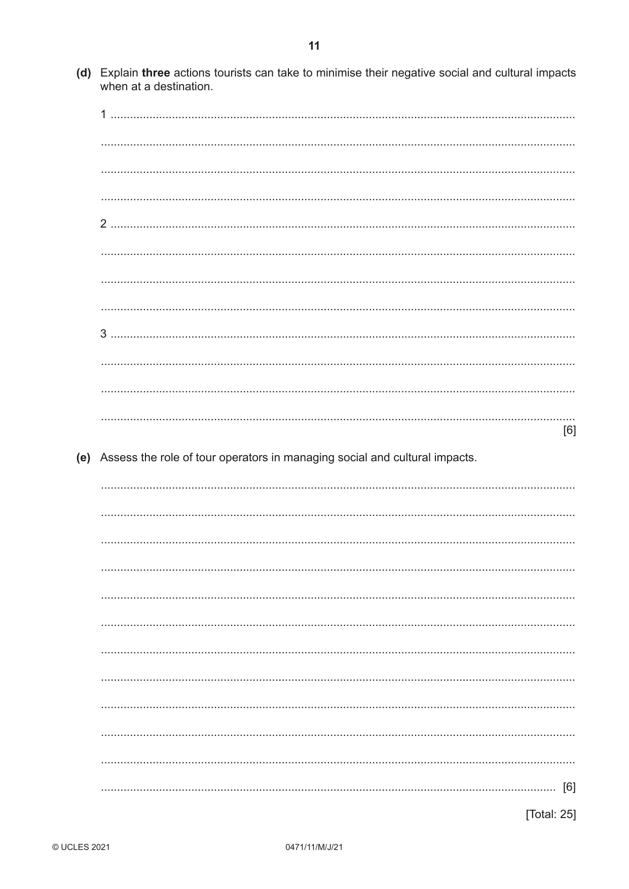 Cambridge IGCSE Travel and Tourism 0471 2021 May/June Paper 1 · Variant 1 question paper, page 11 of 12