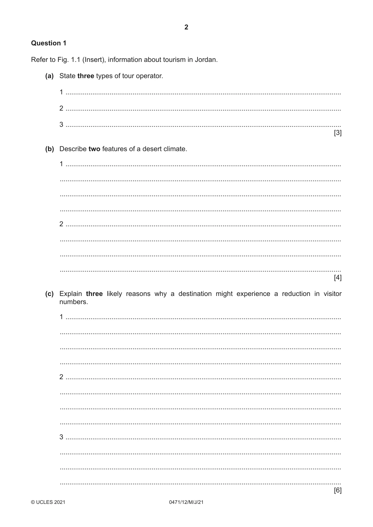 Cambridge IGCSE Travel and Tourism 0471 2021 May/June Paper 1 · Variant 2 question paper, page 2 of 12