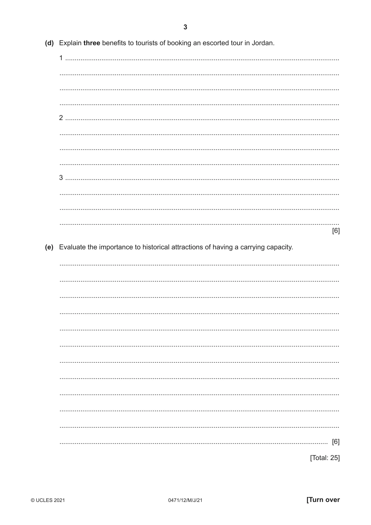 Cambridge IGCSE Travel and Tourism 0471 2021 May/June Paper 1 · Variant 2 question paper, page 3 of 12
