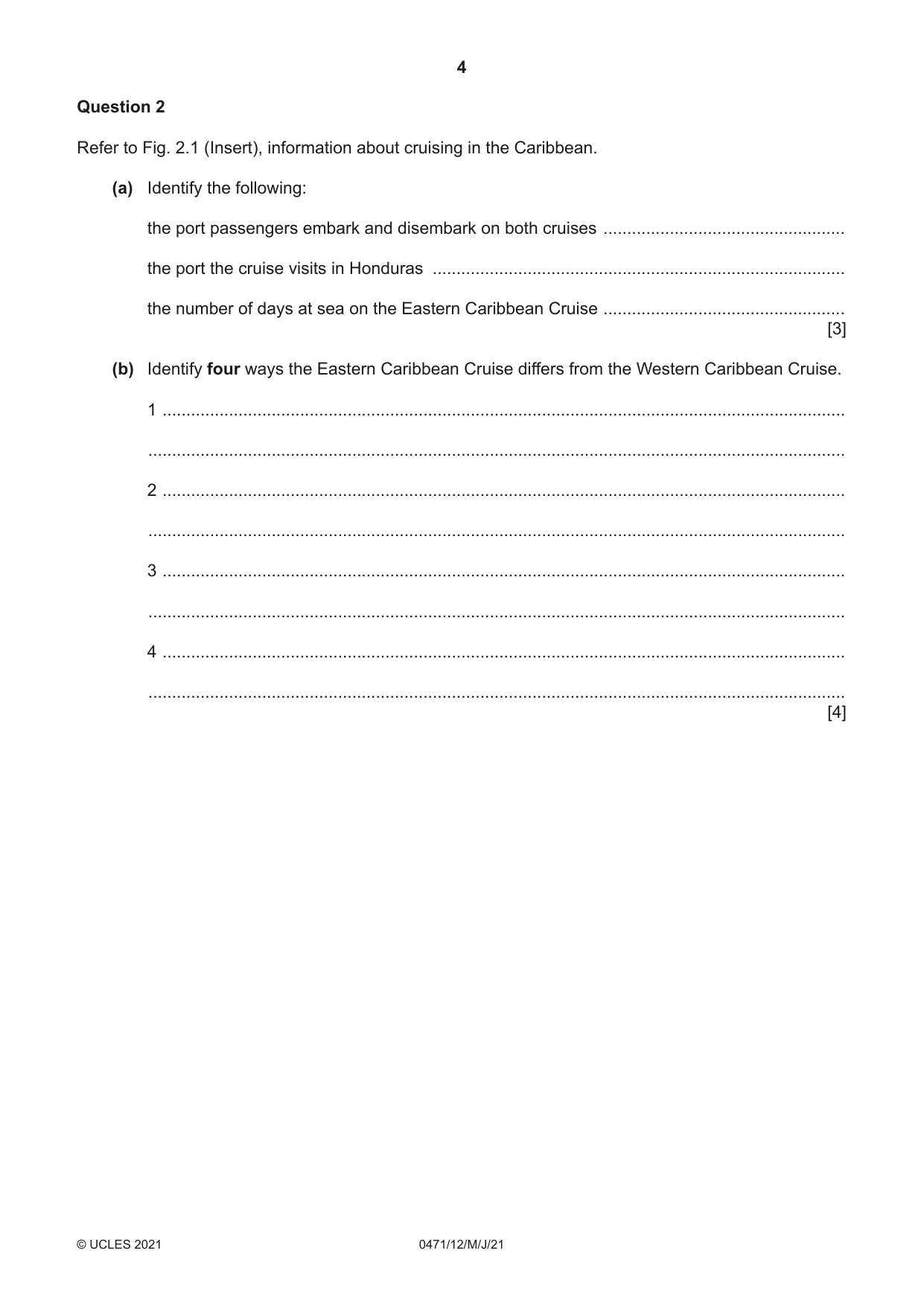 Cambridge IGCSE Travel and Tourism 0471 2021 May/June Paper 1 · Variant 2 question paper, page 4 of 12