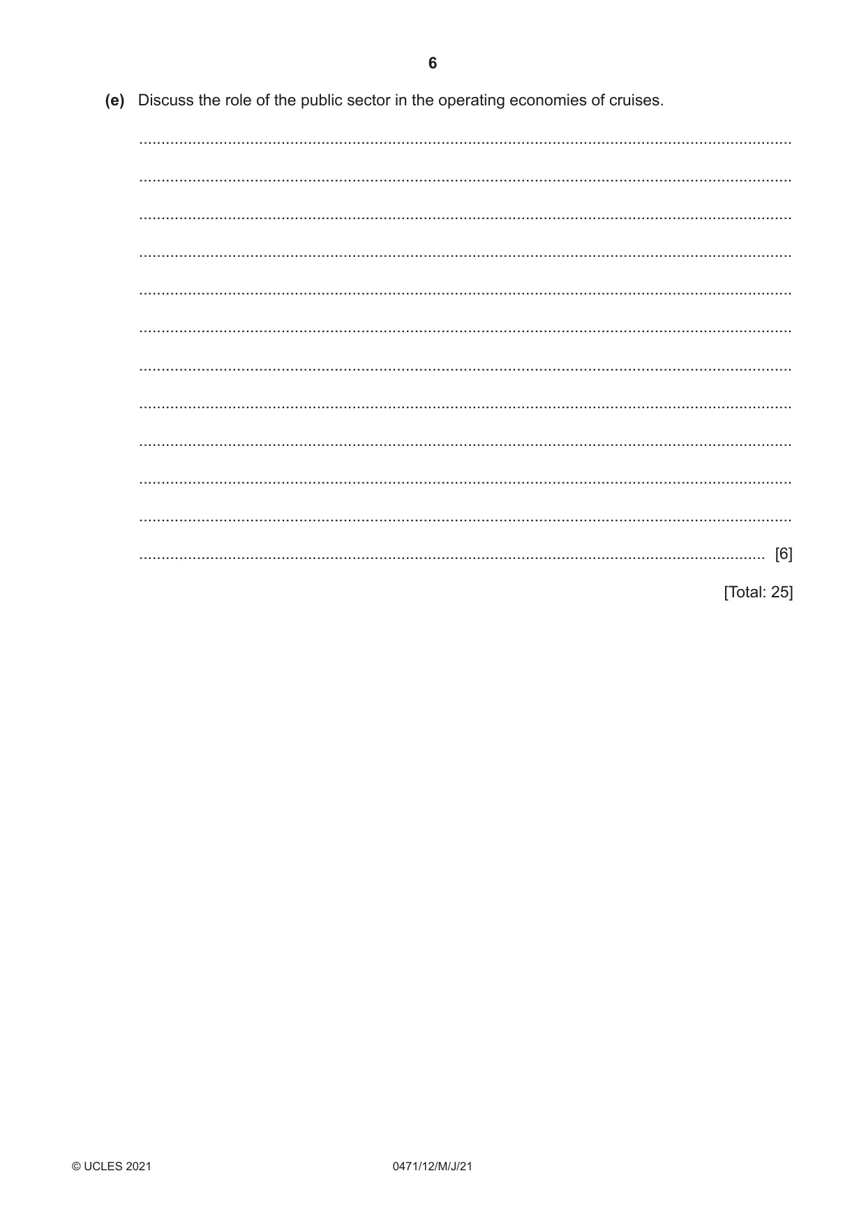 Cambridge IGCSE Travel and Tourism 0471 2021 May/June Paper 1 · Variant 2 question paper, page 6 of 12