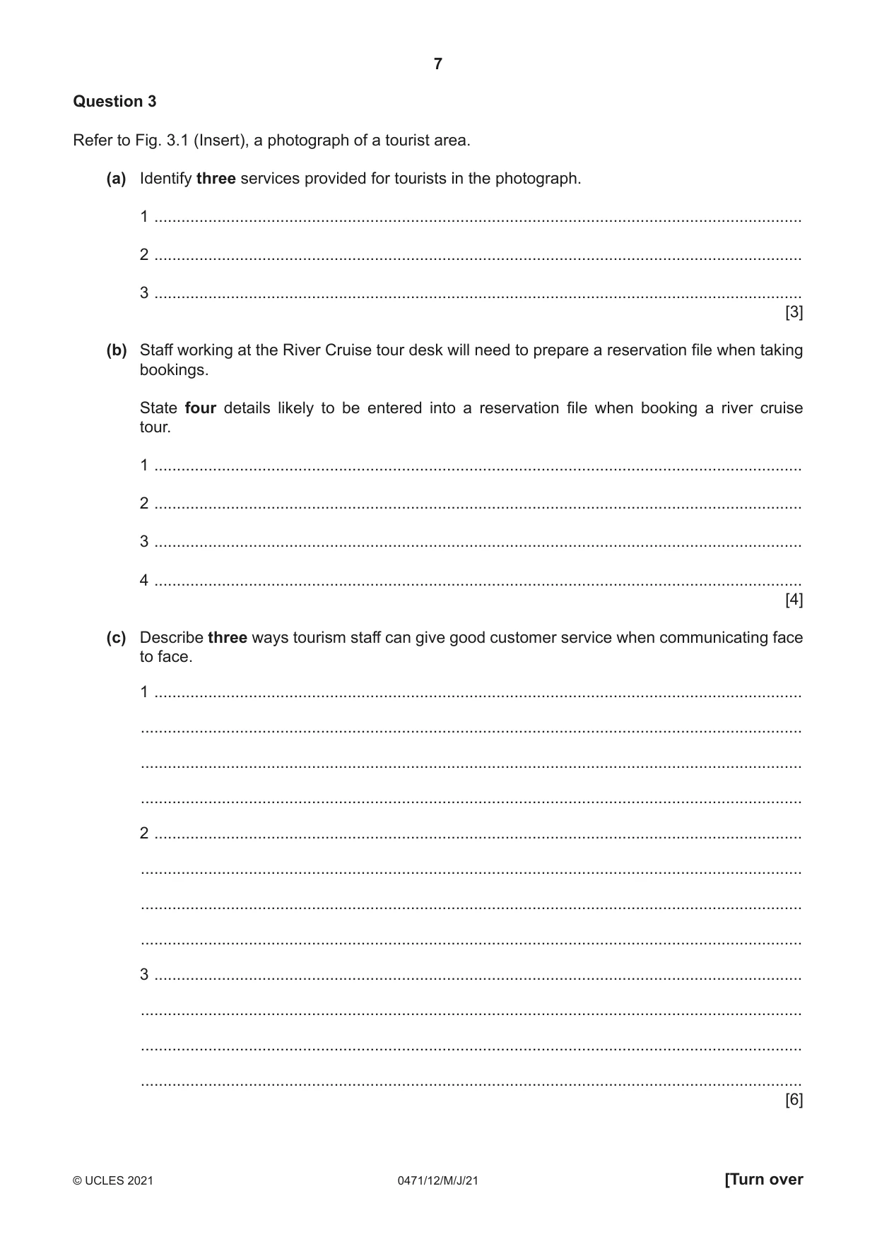 Cambridge IGCSE Travel and Tourism 0471 2021 May/June Paper 1 · Variant 2 question paper, page 7 of 12