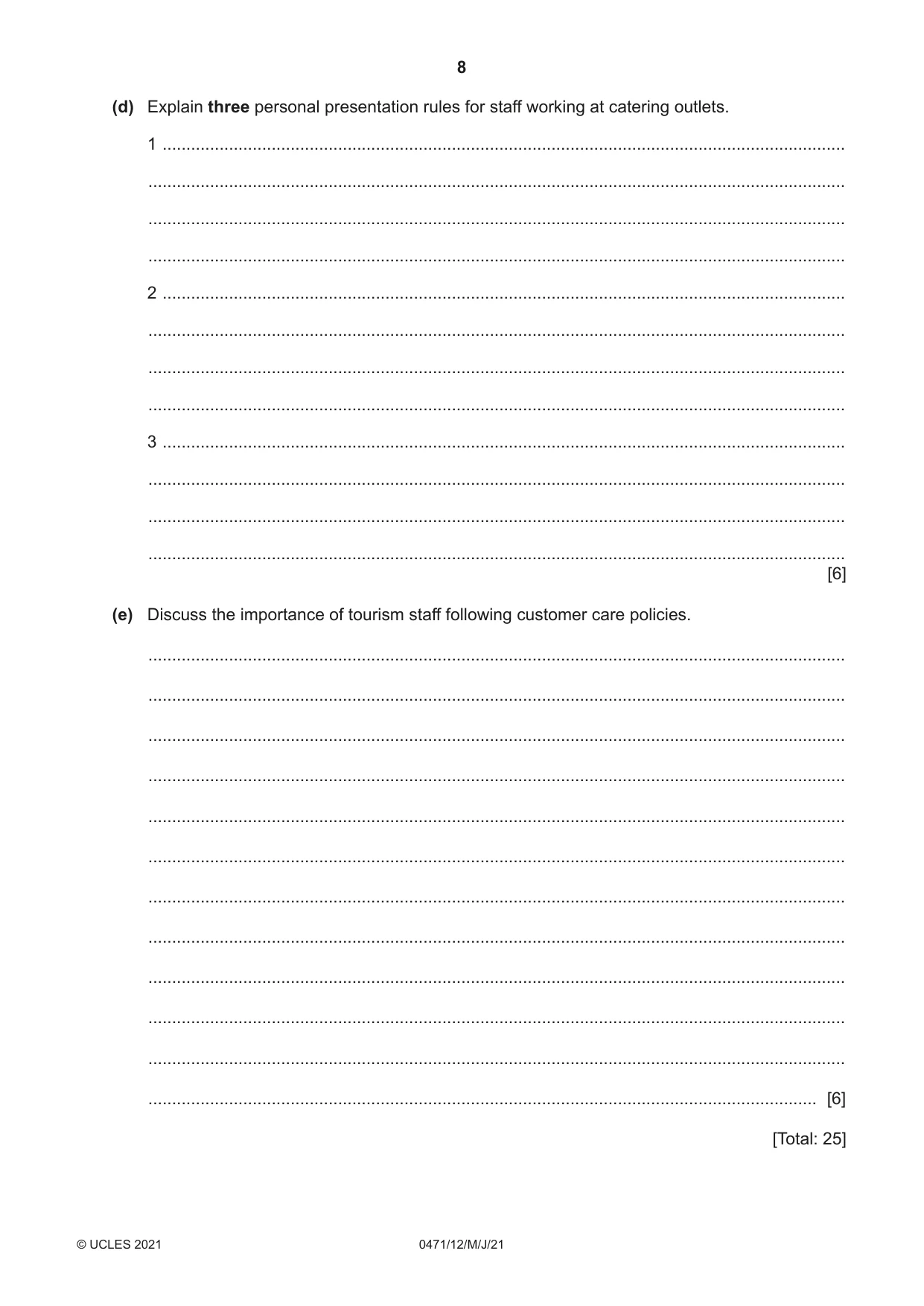 Cambridge IGCSE Travel and Tourism 0471 2021 May/June Paper 1 · Variant 2 question paper, page 8 of 12
