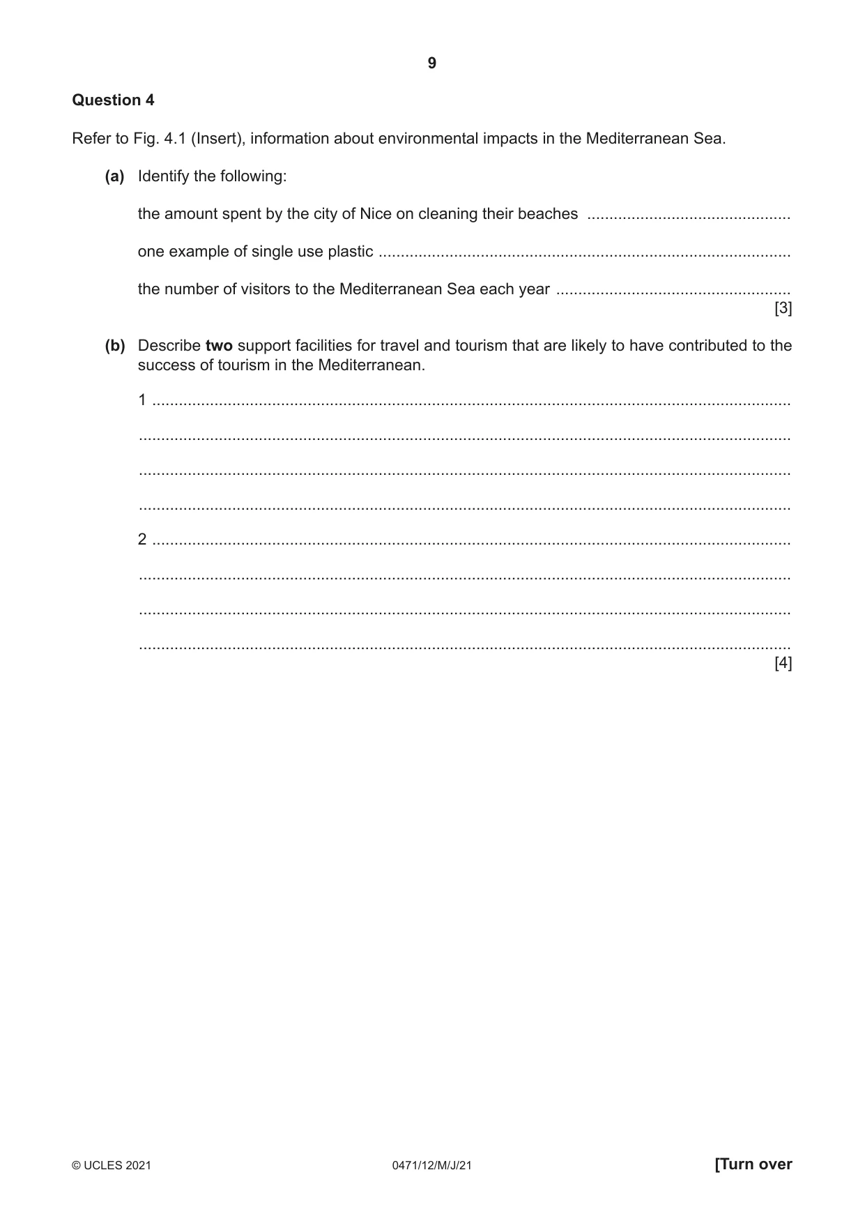 Cambridge IGCSE Travel and Tourism 0471 2021 May/June Paper 1 · Variant 2 question paper, page 9 of 12