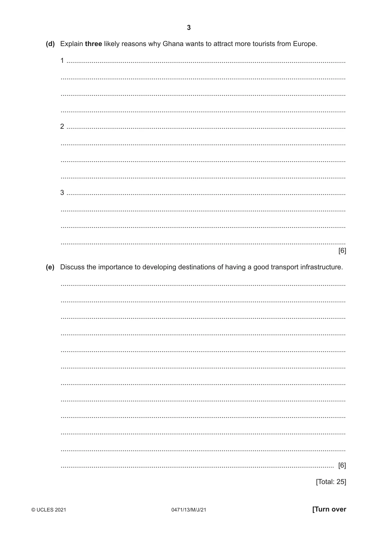 Cambridge IGCSE Travel and Tourism 0471 2021 May/June Paper 1 · Variant 3 question paper, page 3 of 12