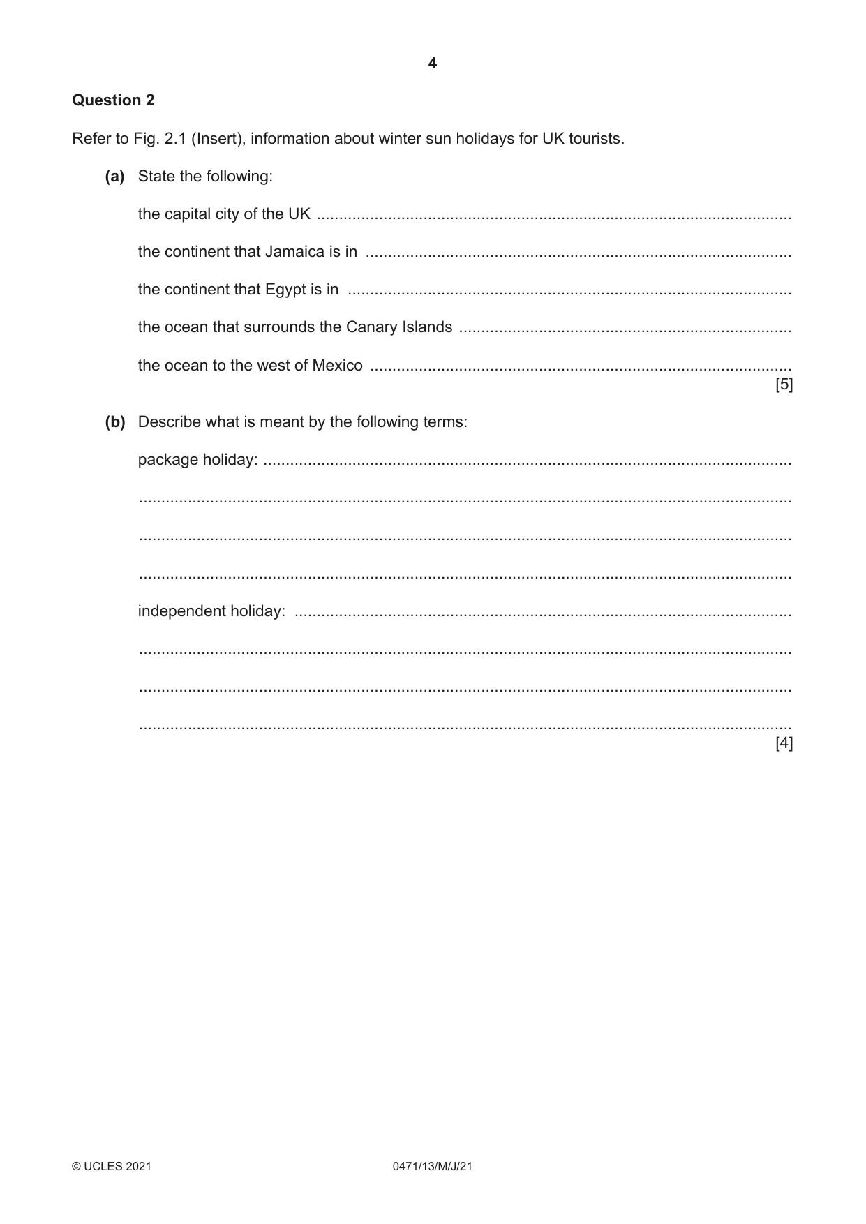 Cambridge IGCSE Travel and Tourism 0471 2021 May/June Paper 1 · Variant 3 question paper, page 4 of 12