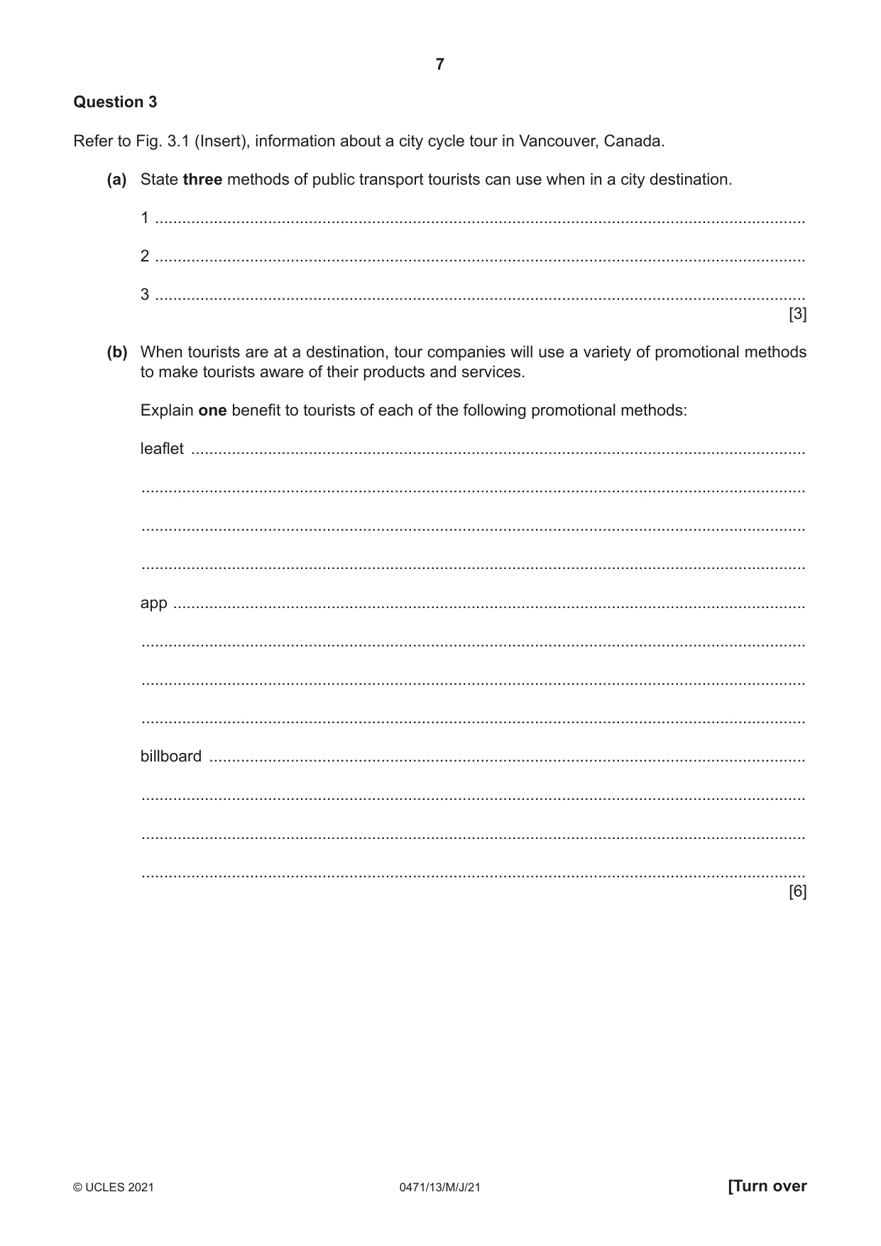 Cambridge IGCSE Travel and Tourism 0471 2021 May/June Paper 1 · Variant 3 question paper, page 7 of 12