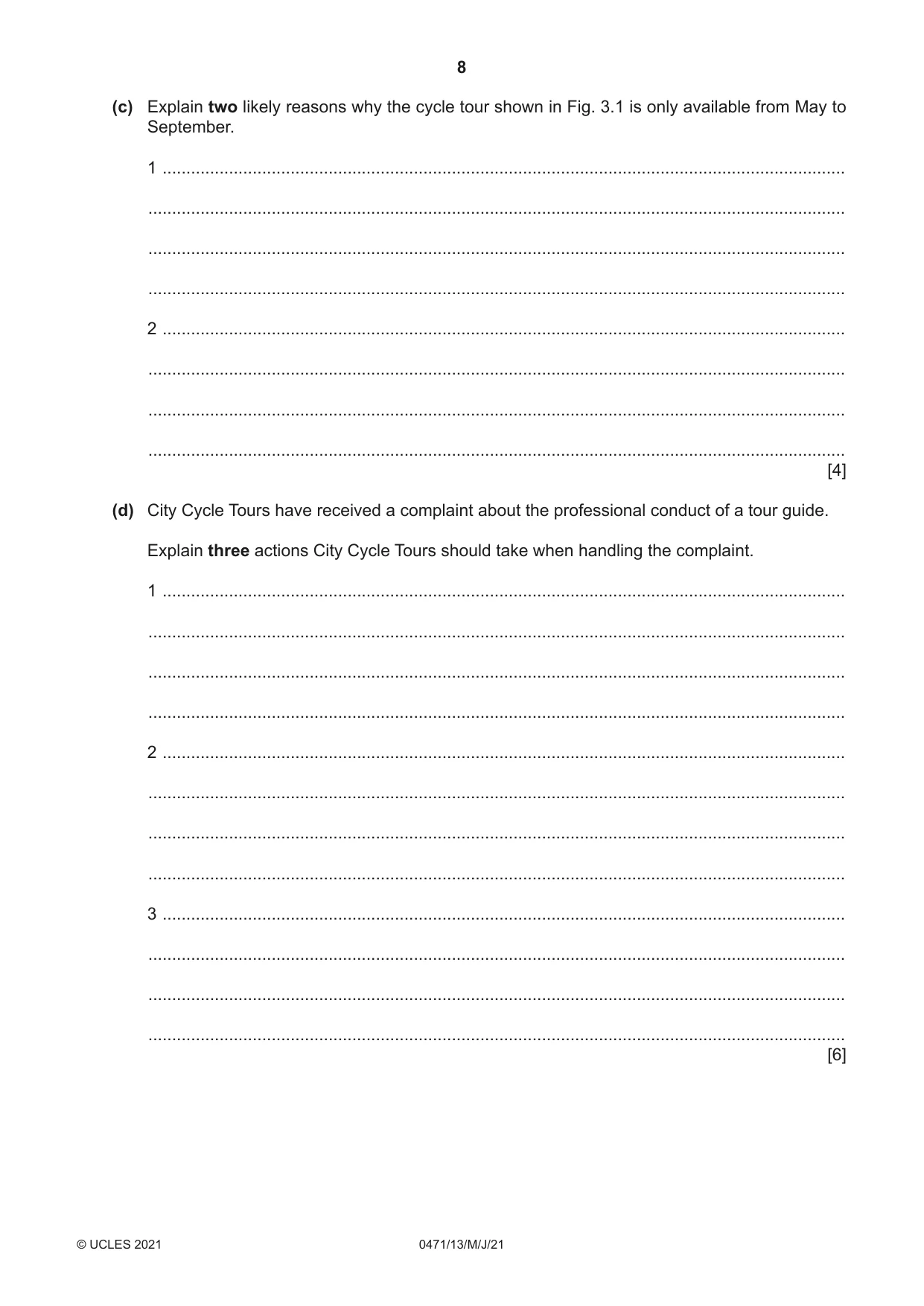 Cambridge IGCSE Travel and Tourism 0471 2021 May/June Paper 1 · Variant 3 question paper, page 8 of 12