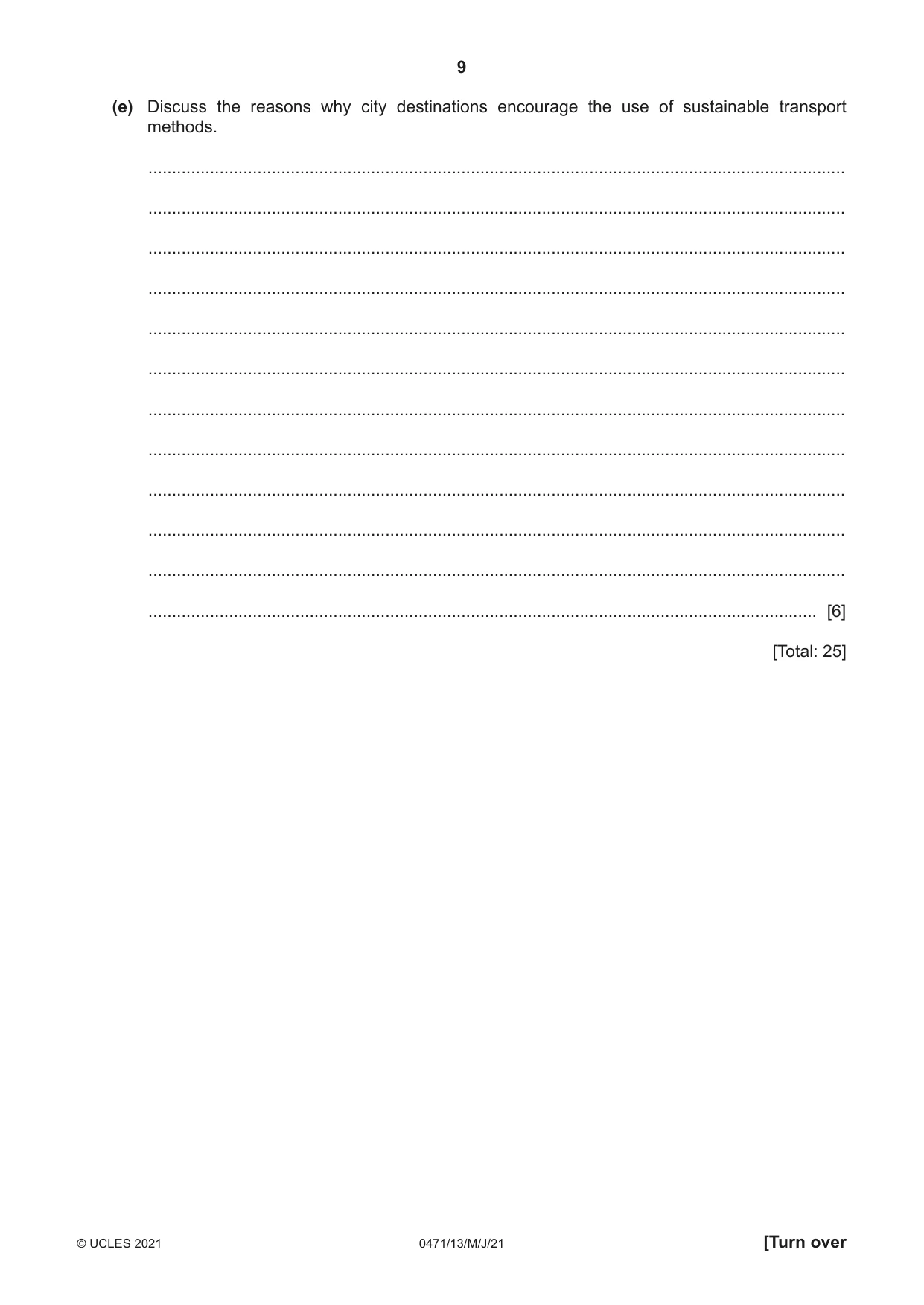Cambridge IGCSE Travel and Tourism 0471 2021 May/June Paper 1 · Variant 3 question paper, page 9 of 12