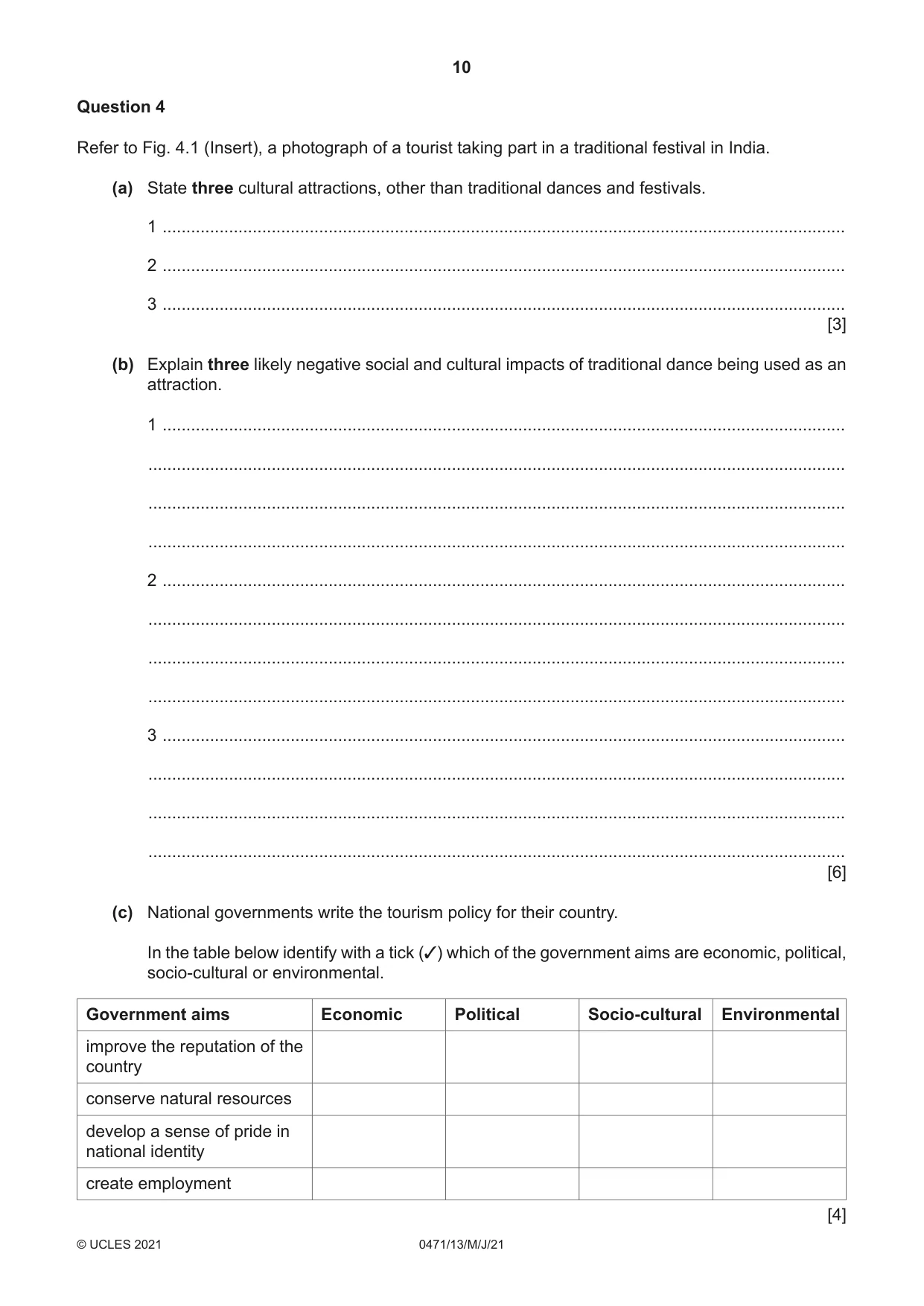 Cambridge IGCSE Travel and Tourism 0471 2021 May/June Paper 1 · Variant 3 question paper, page 10 of 12