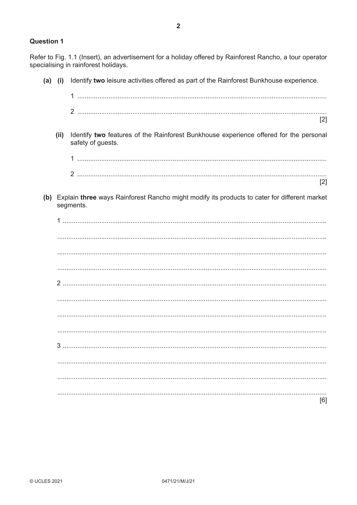 Cambridge IGCSE Travel and Tourism 0471 2021 May/June Paper 2 · Variant 1 question paper, page 2 of 16