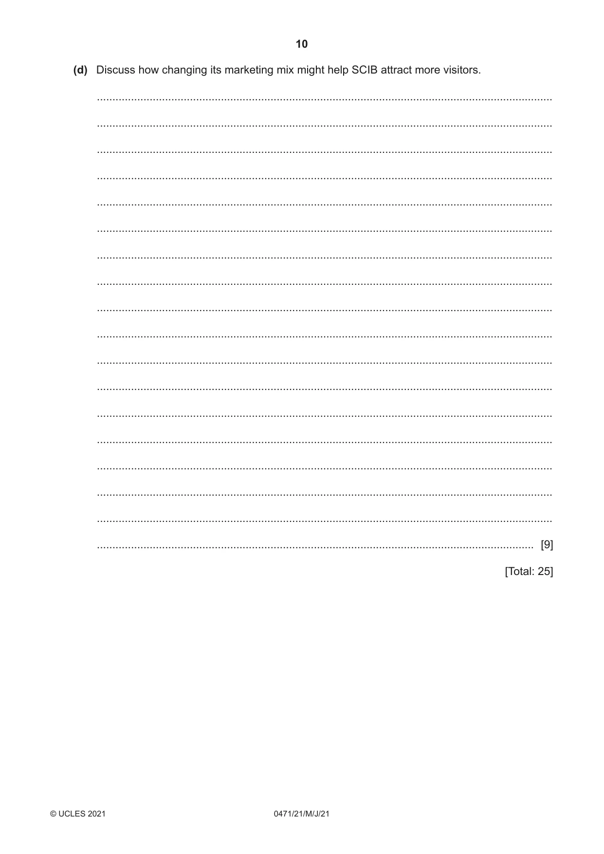 Cambridge IGCSE Travel and Tourism 0471 2021 May/June Paper 2 · Variant 1 question paper, page 10 of 16