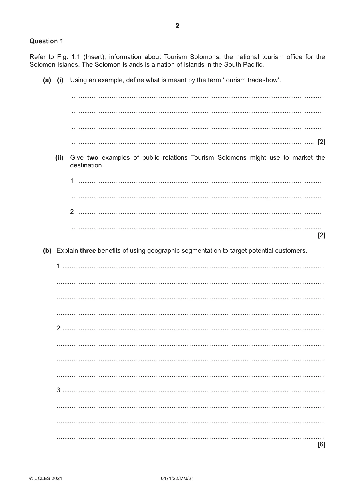 Cambridge IGCSE Travel and Tourism 0471 2021 May/June Paper 2 · Variant 2 question paper, page 2 of 16